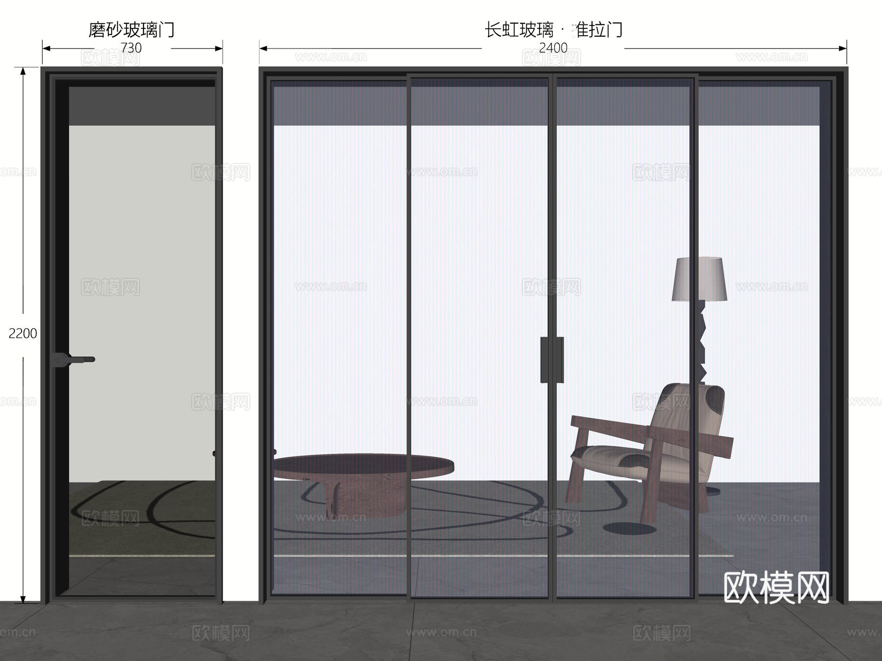 现代推拉门 玻璃门 玻璃推拉门 长虹玻璃门 厨房推拉门 阳台su模型