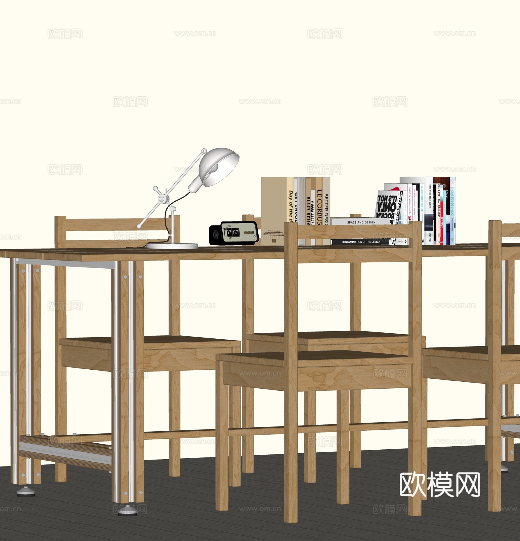 现代铝型材木桌椅 餐桌椅书桌椅 包豪斯su模型下载（渲染图3）