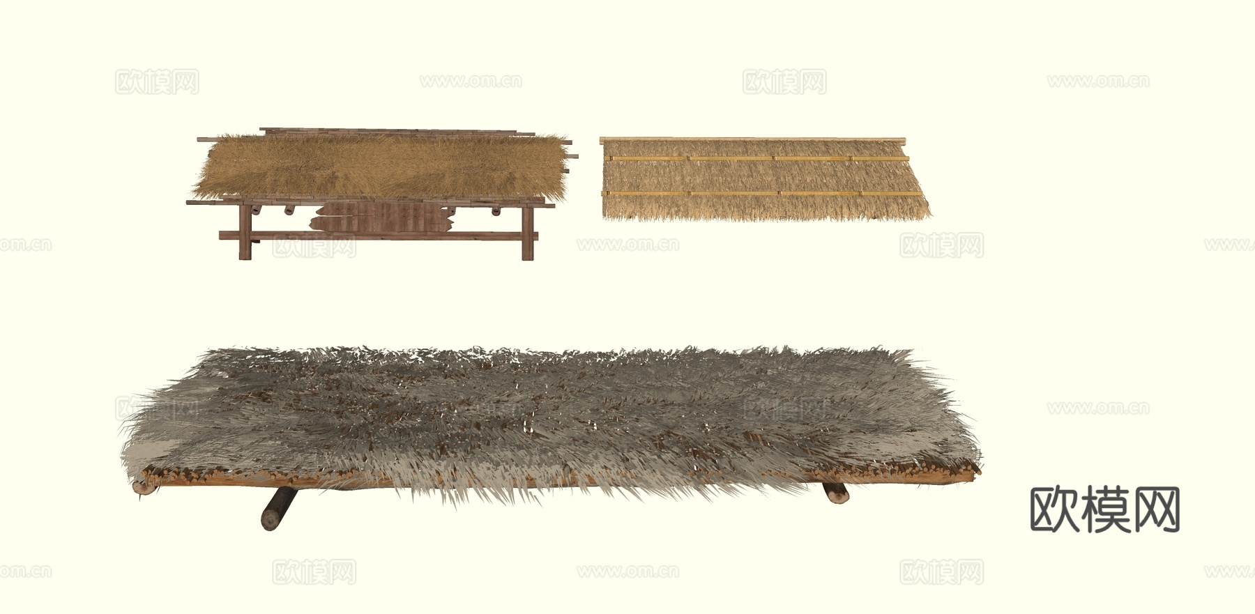 新中式庭院 茅草屋  茅草屋檐 屋顶su模型