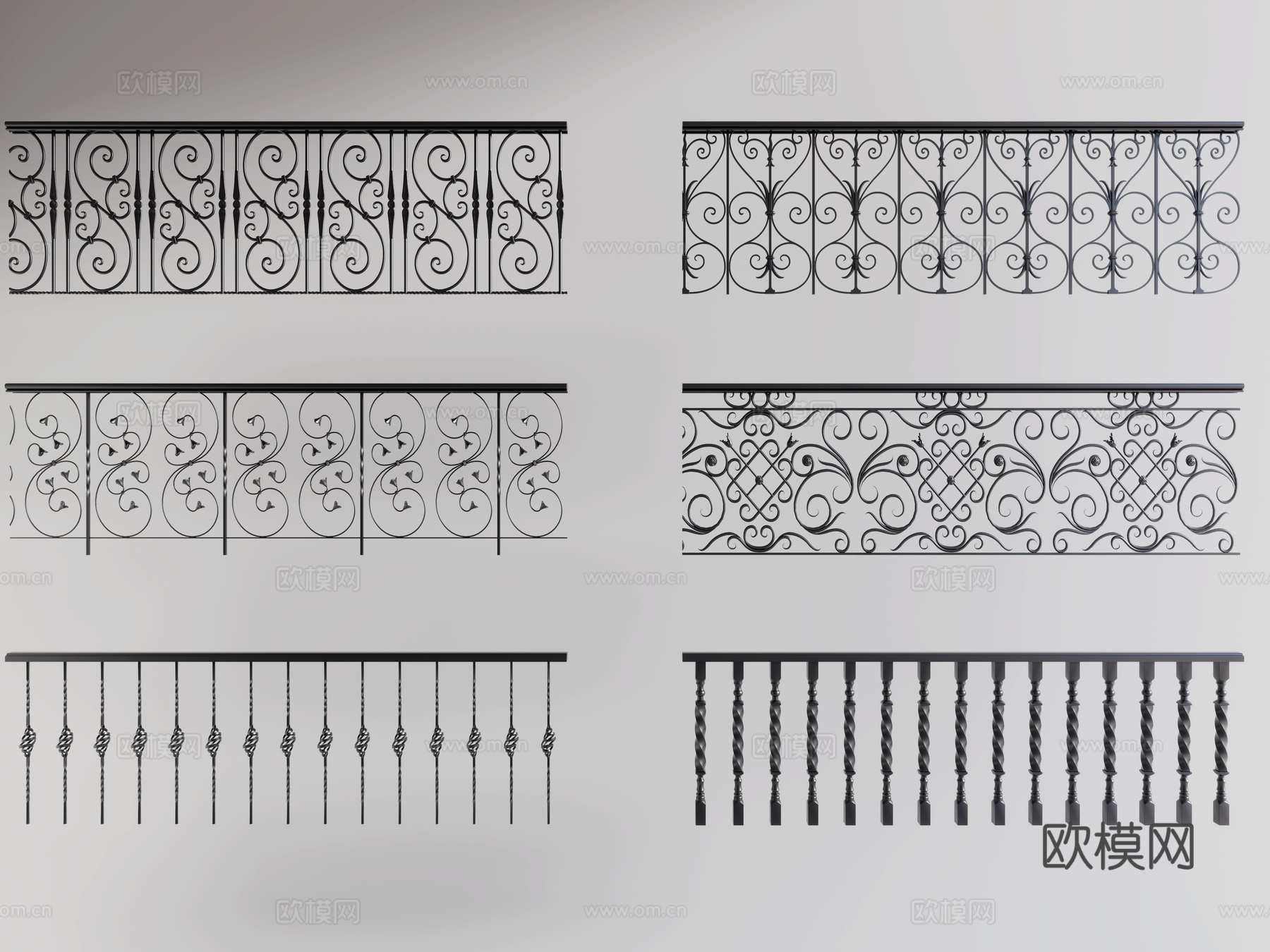现代 欧式栏杆 铁艺栏杆 铁艺扶手 花园围栏 阳台栏杆3d模型