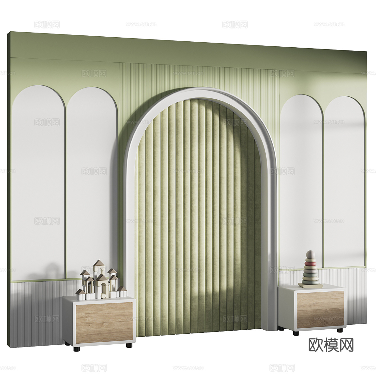 现代奶油风儿童房床头背景墙3d模型