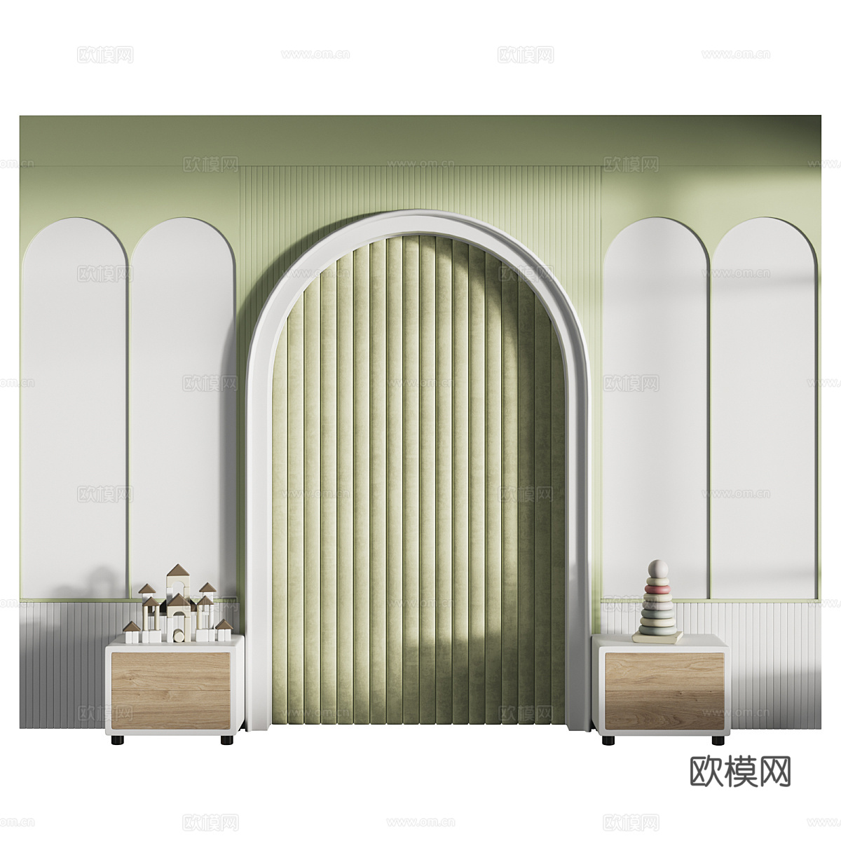 现代奶油风儿童房床头背景墙3d模型