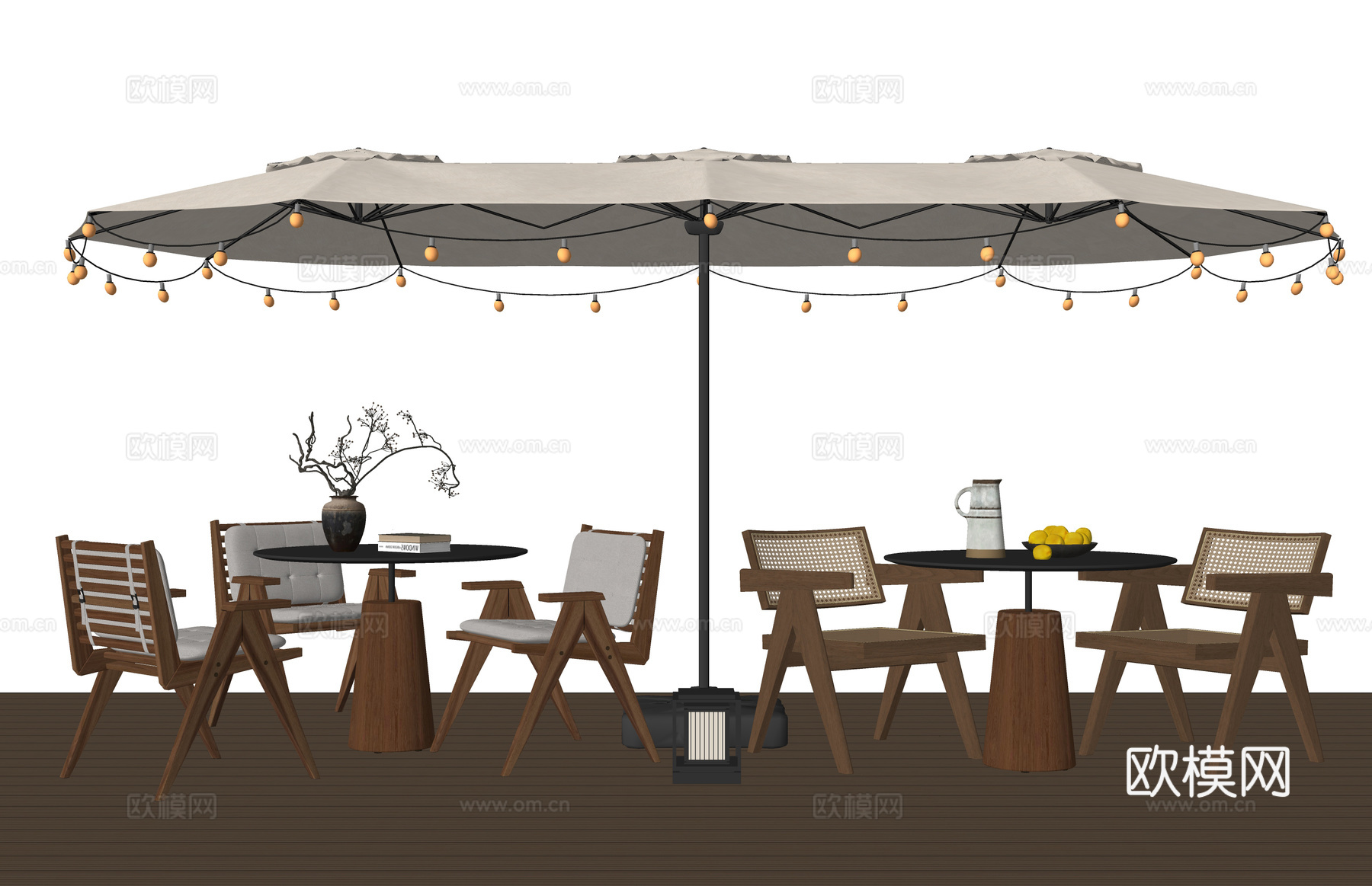 现代户外桌椅 户外休闲桌椅 户外餐桌椅 遮阳伞 外摆桌椅 咖su模型