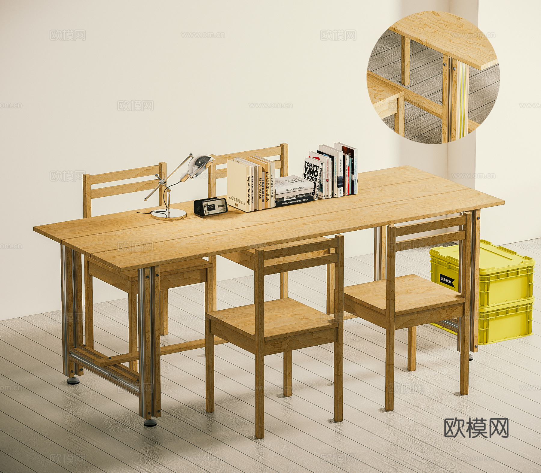 现代铝型材木桌椅 餐桌椅书桌椅 包豪斯su模型下载（渲染图2）