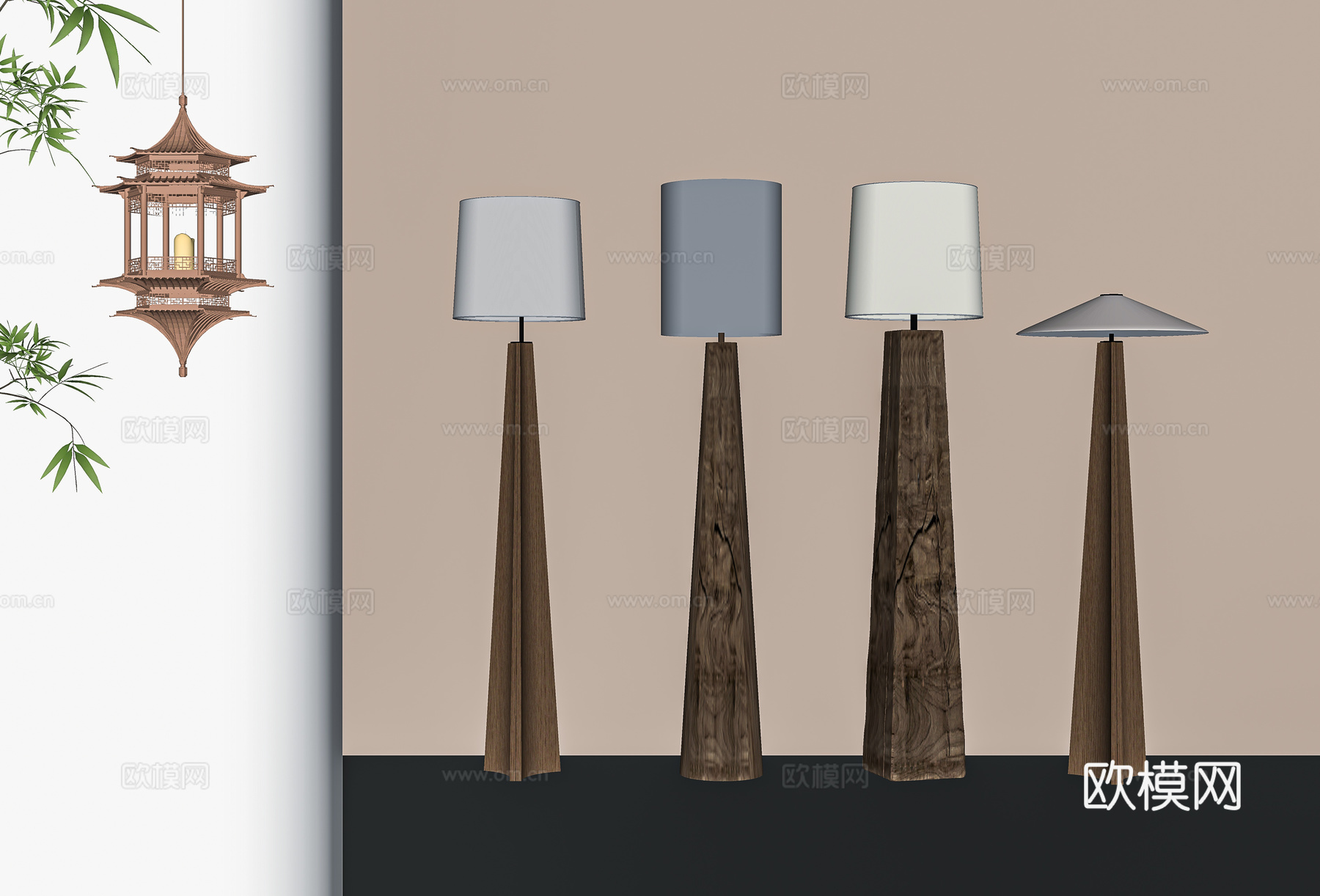 侘寂中古落地灯吊灯su模型