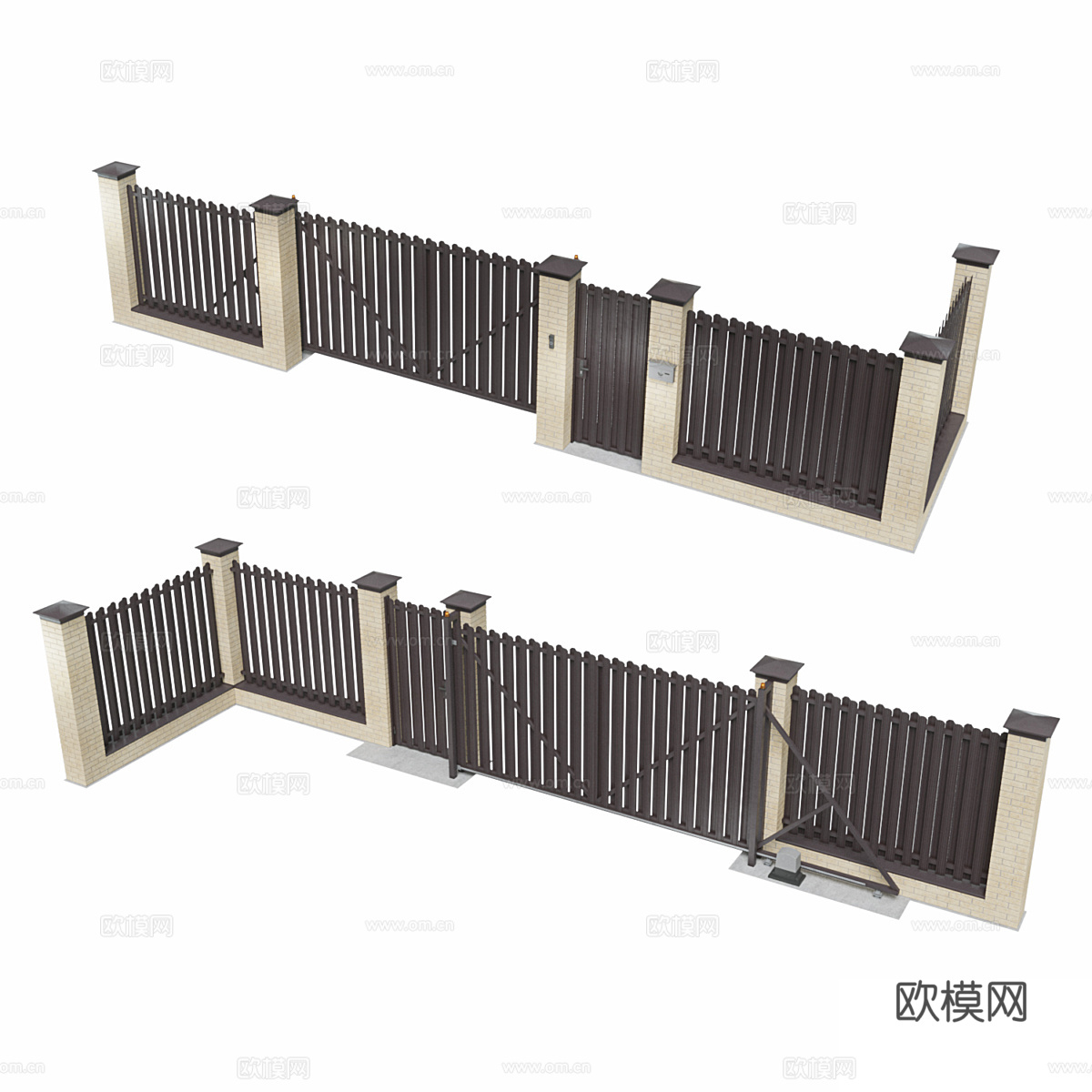 中古围墙 院墙 庭院围墙 别墅围墙 庭院大门3d模型