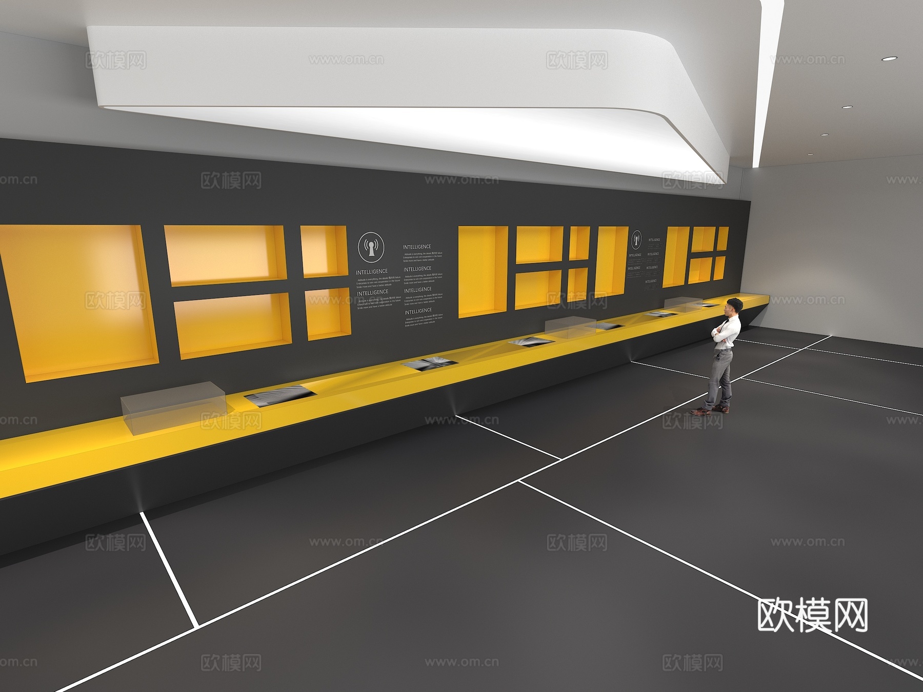 文化墙 企业文化墙 展示墙 主题墙 展厅 校园文化 走廊3d模型下载（渲染图2）