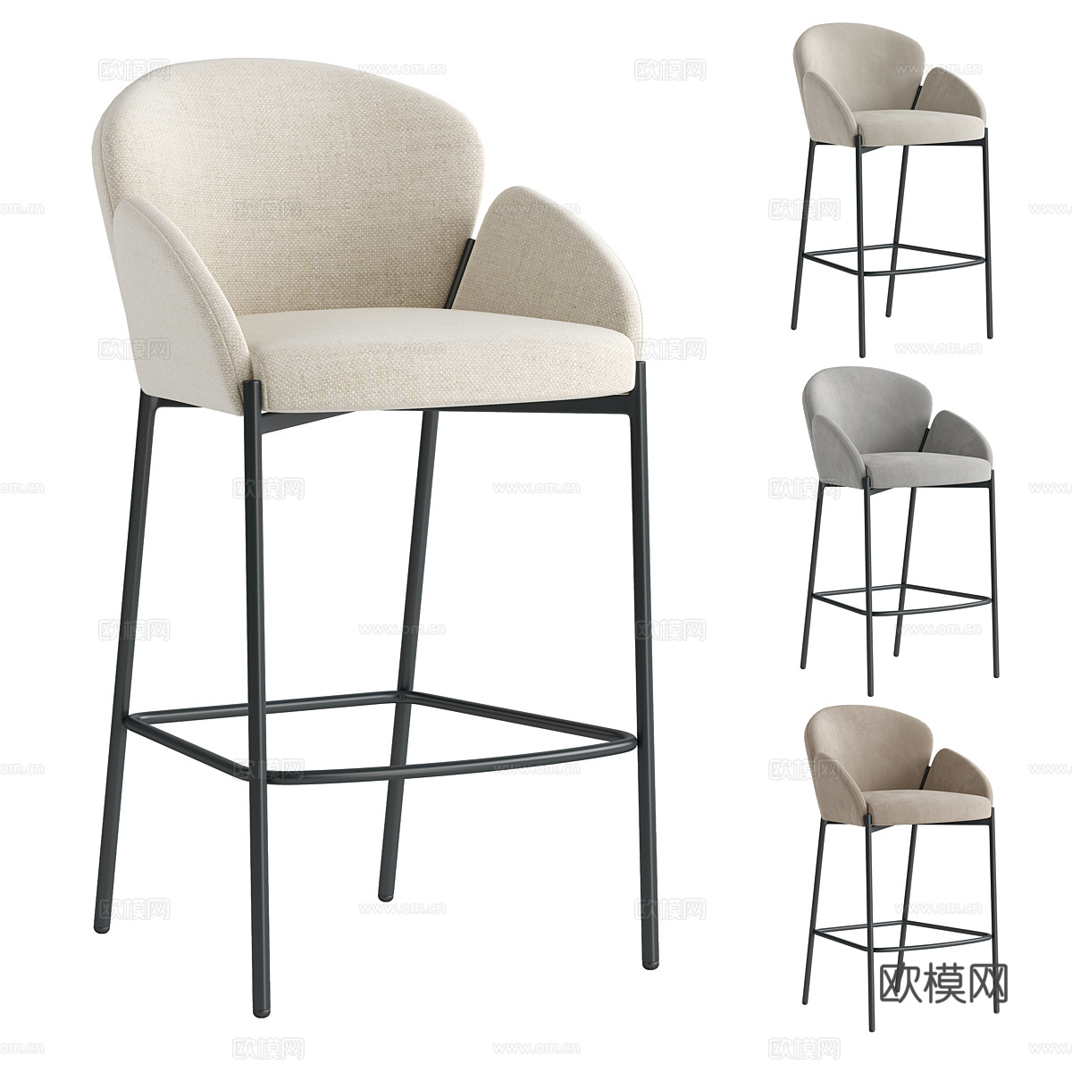 现代意式 Melia 吧椅3d模型下载（渲染图1）
