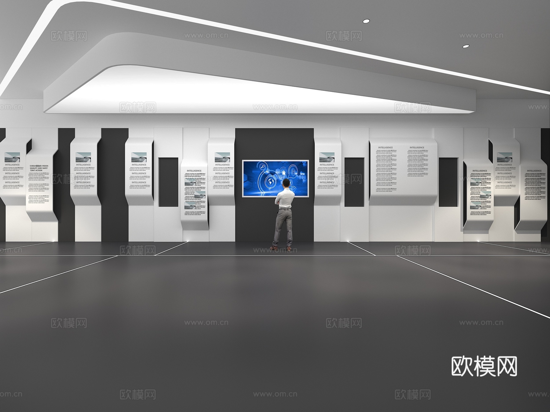 文化墙 企业文化墙 展示墙 主题墙 展厅 校园文化 走廊3d模型下载（渲染图1）