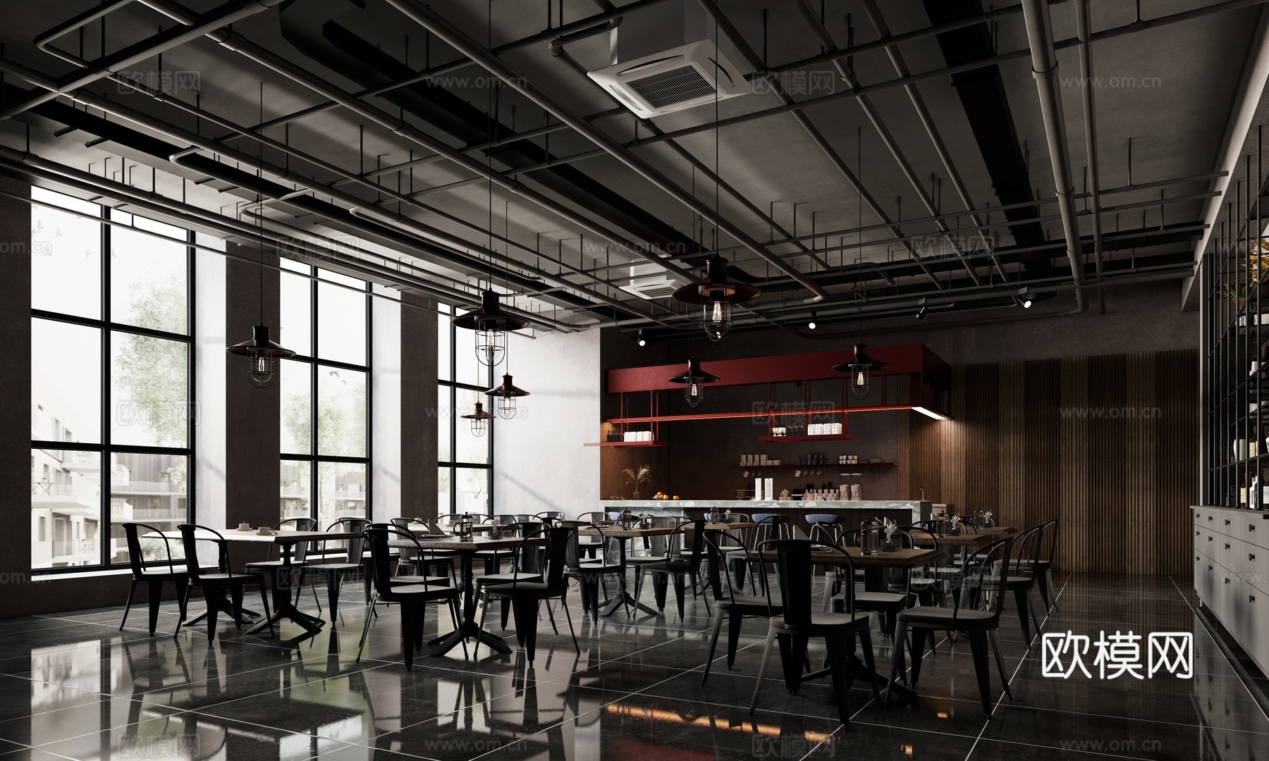 工业风时尚咖啡吧时尚餐厅酒吧清吧su模型su模型