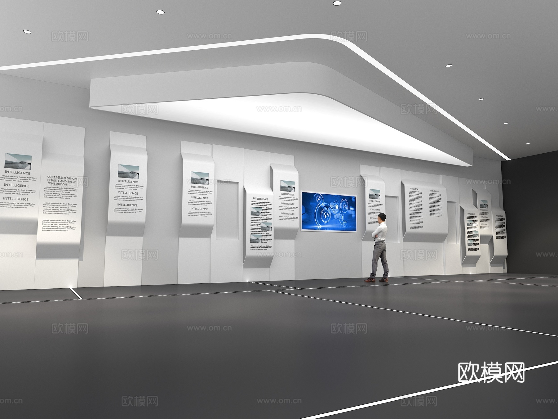 文化墙 企业文化墙 展示墙 主题墙 展厅 校园文化 走廊3d模型下载（渲染图2）