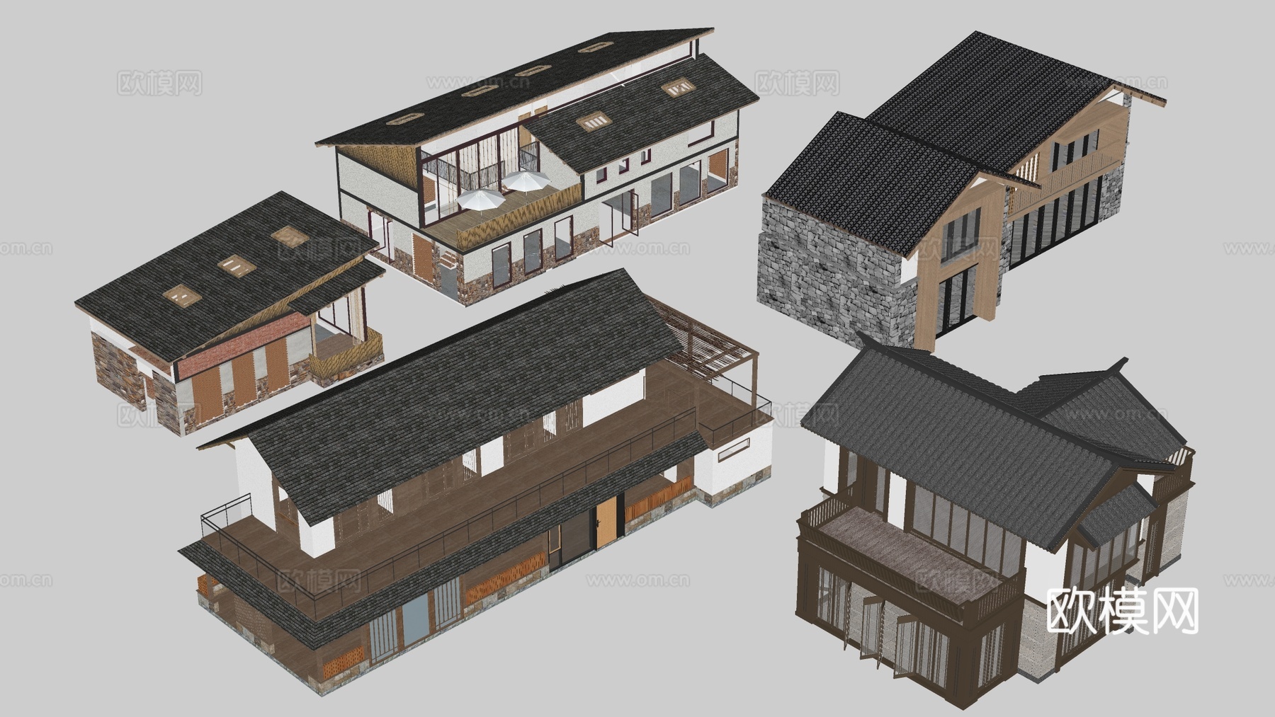 现代民宿建筑 民宿客栈 乡村建筑 小建筑su模型下载（渲染图3）