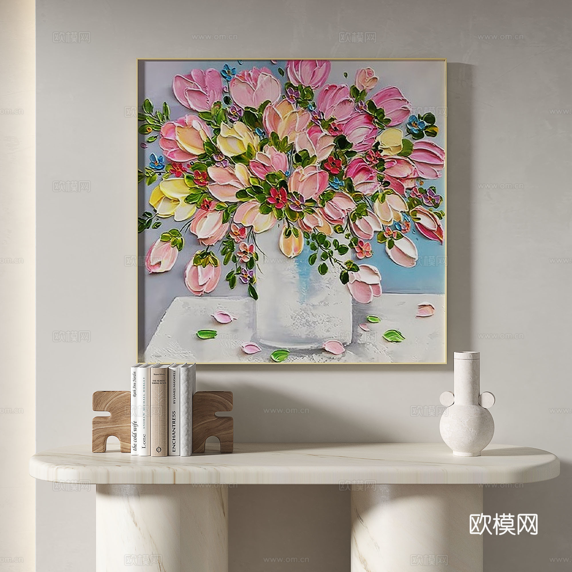 现代，简约，油画，奶油，装饰画3d模型