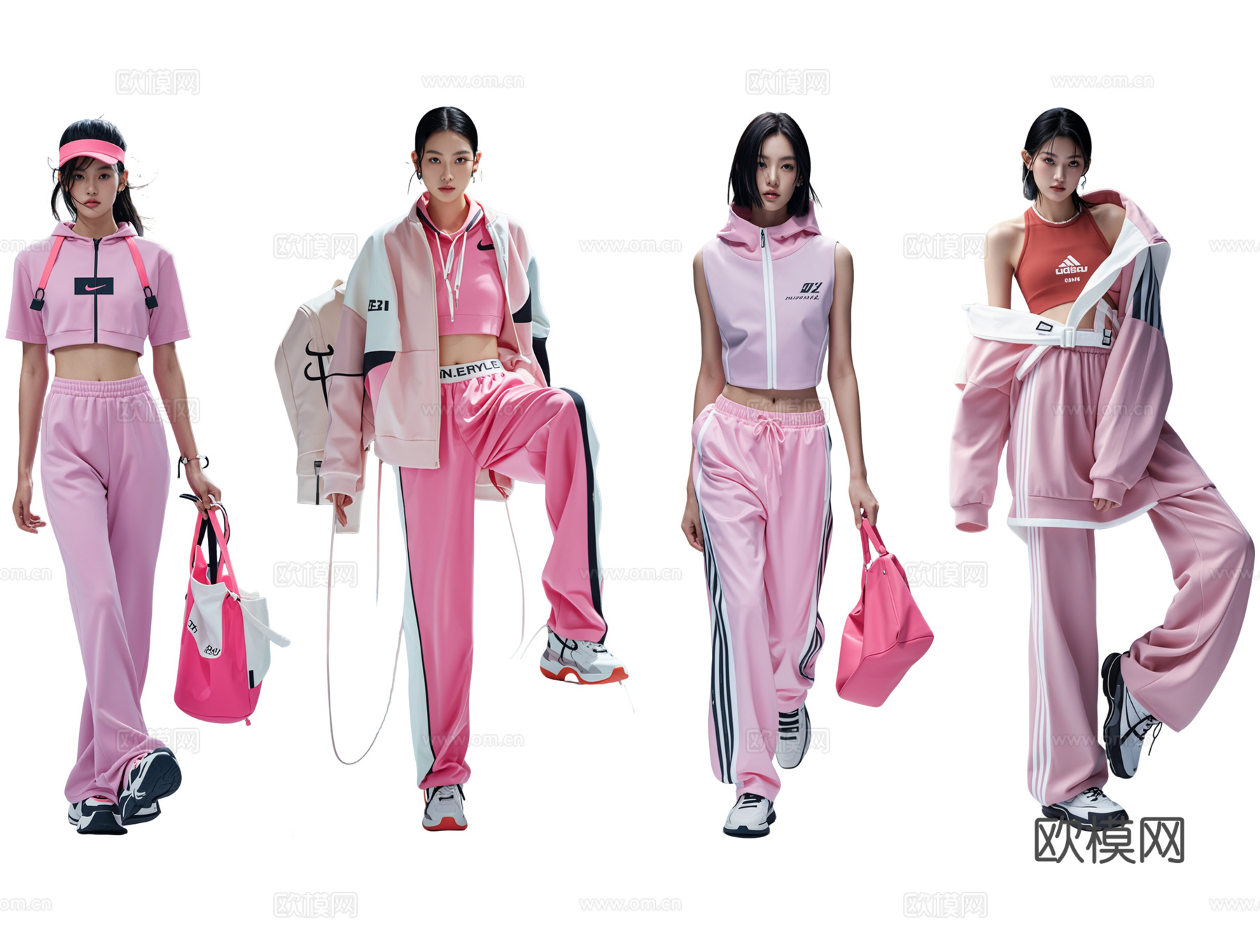PS免抠现代美女 时尚运动服装秀 T台走秀 时尚模特 运动