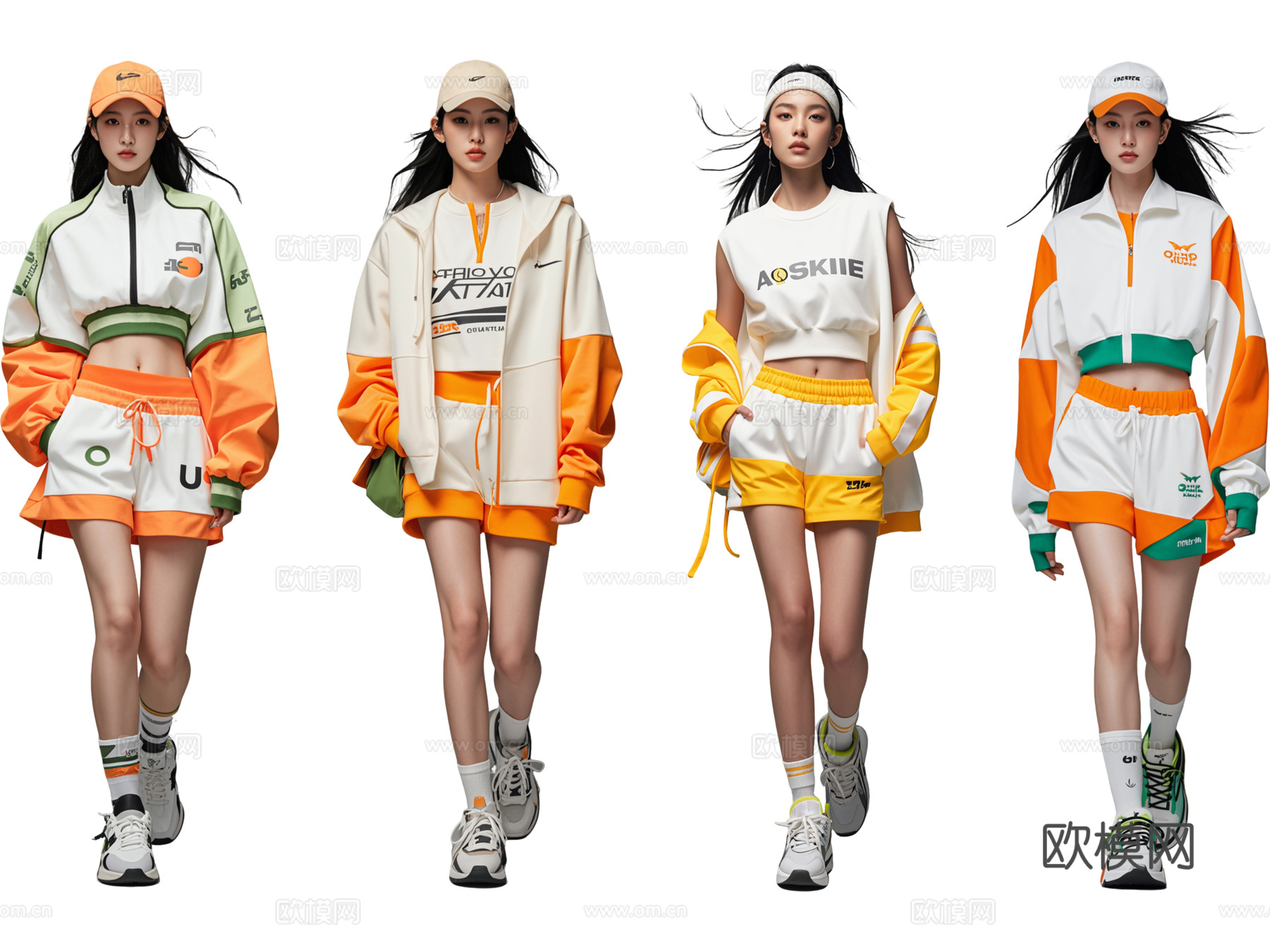 PS免抠现代美女 时尚运动服装秀 T台走秀 时尚模特 运动