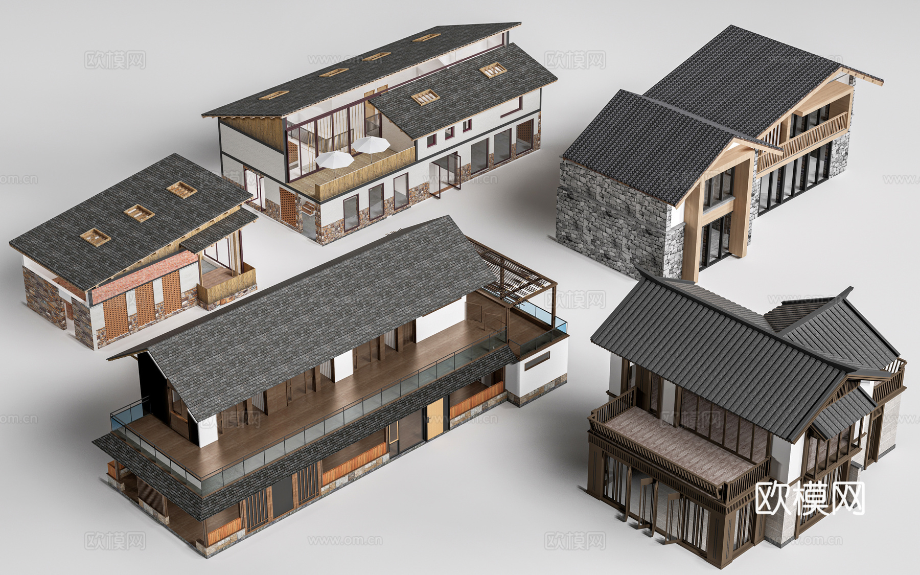现代民宿建筑 民宿客栈 乡村建筑 小建筑su模型下载（渲染图1）