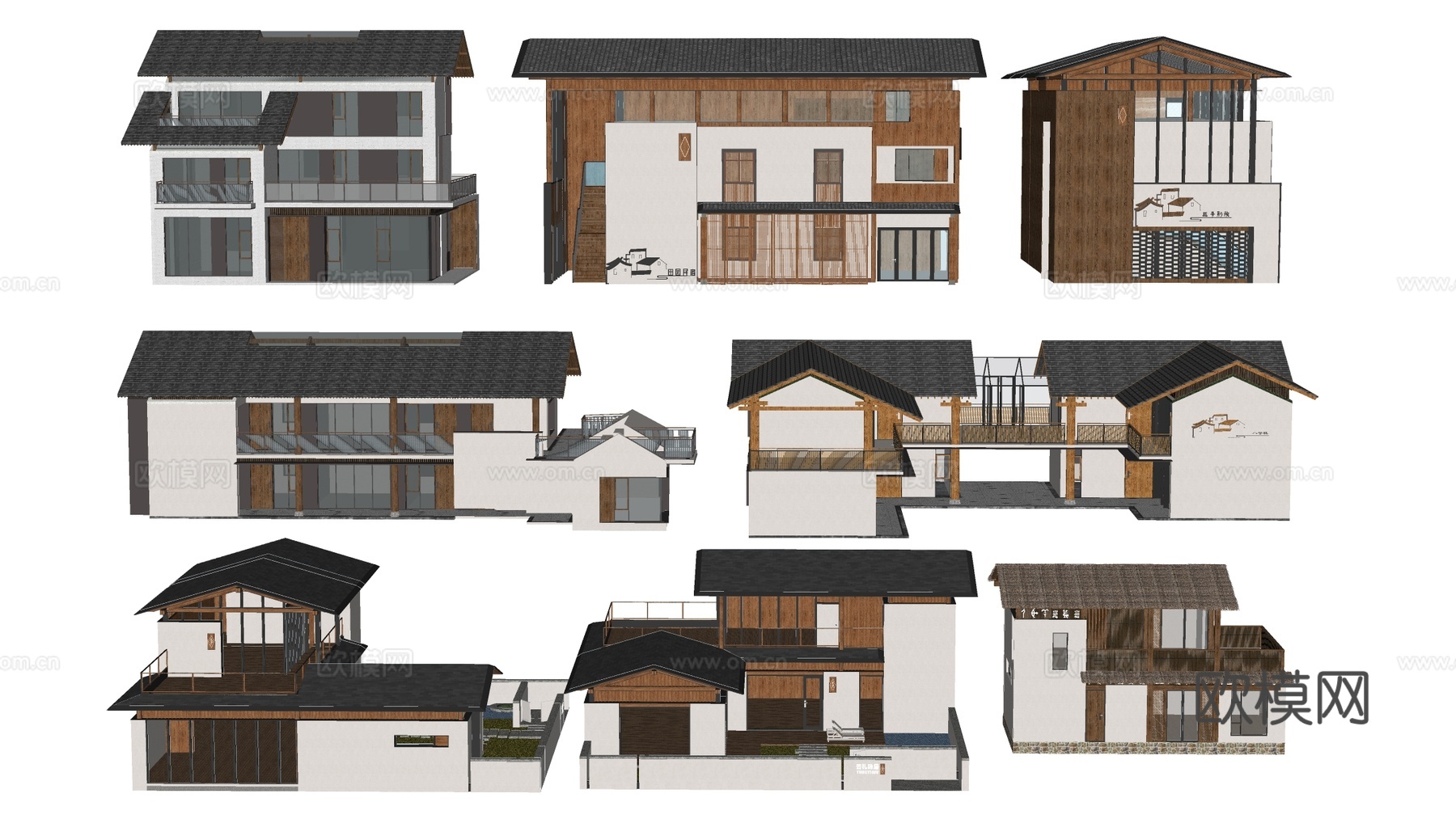 现代民宿建筑 民宿客栈 乡村建筑 小建筑su模型下载（渲染图3）