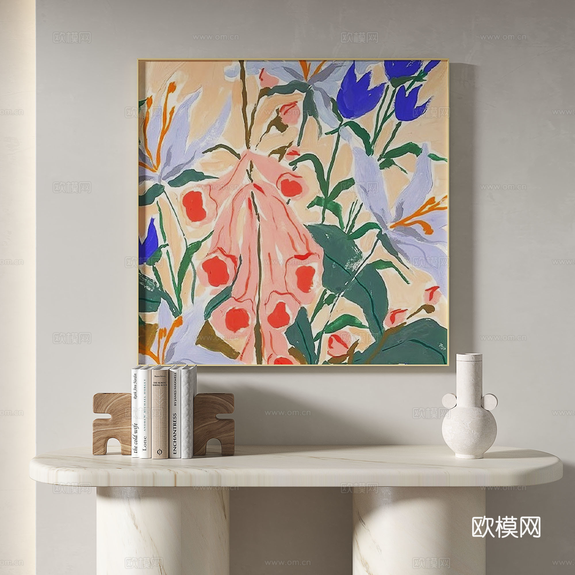 现代，油画，奶油，简约，装饰画3d模型