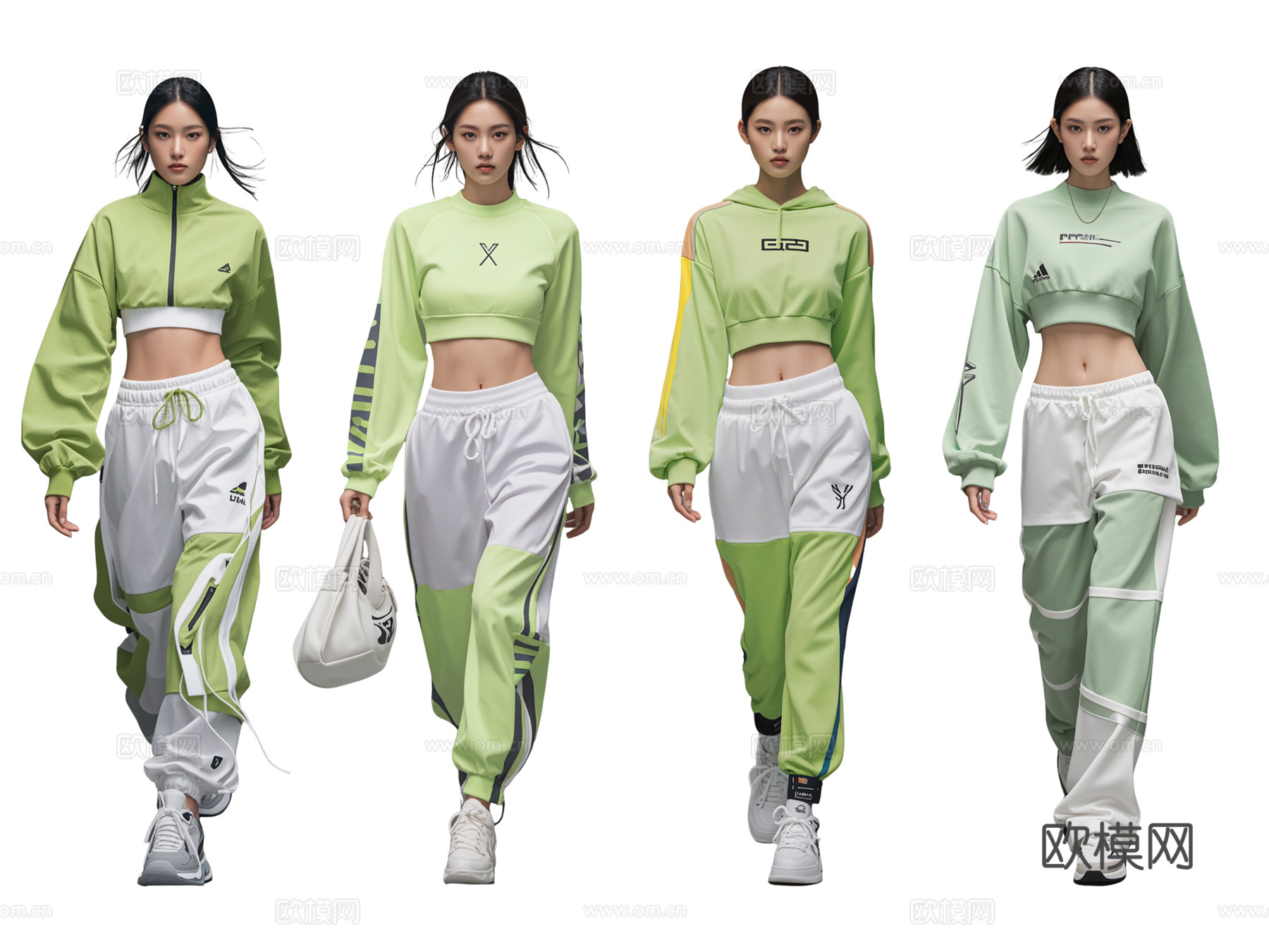 PS免抠现代美女 时尚运动服装秀 T台走秀 时尚模特 运动