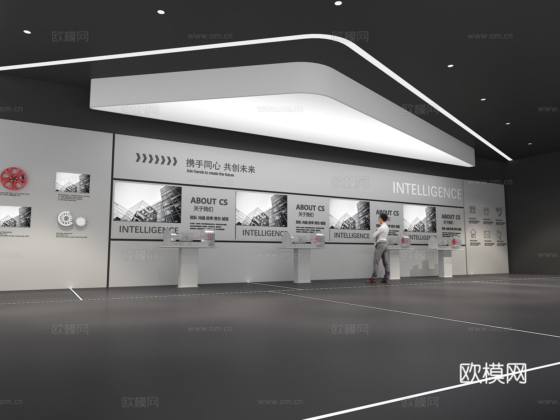 文化墙 企业文化墙 展示墙 主题墙 展厅 校园文化 走廊3d模型下载（渲染图2）