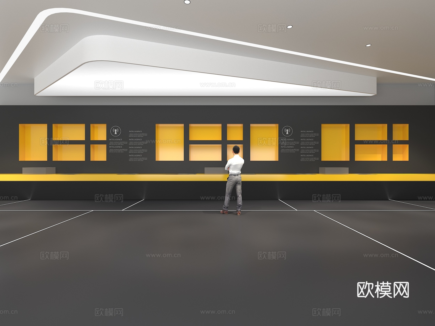 文化墙 企业文化墙 展示墙 主题墙 展厅 校园文化 走廊3d模型下载（渲染图1）