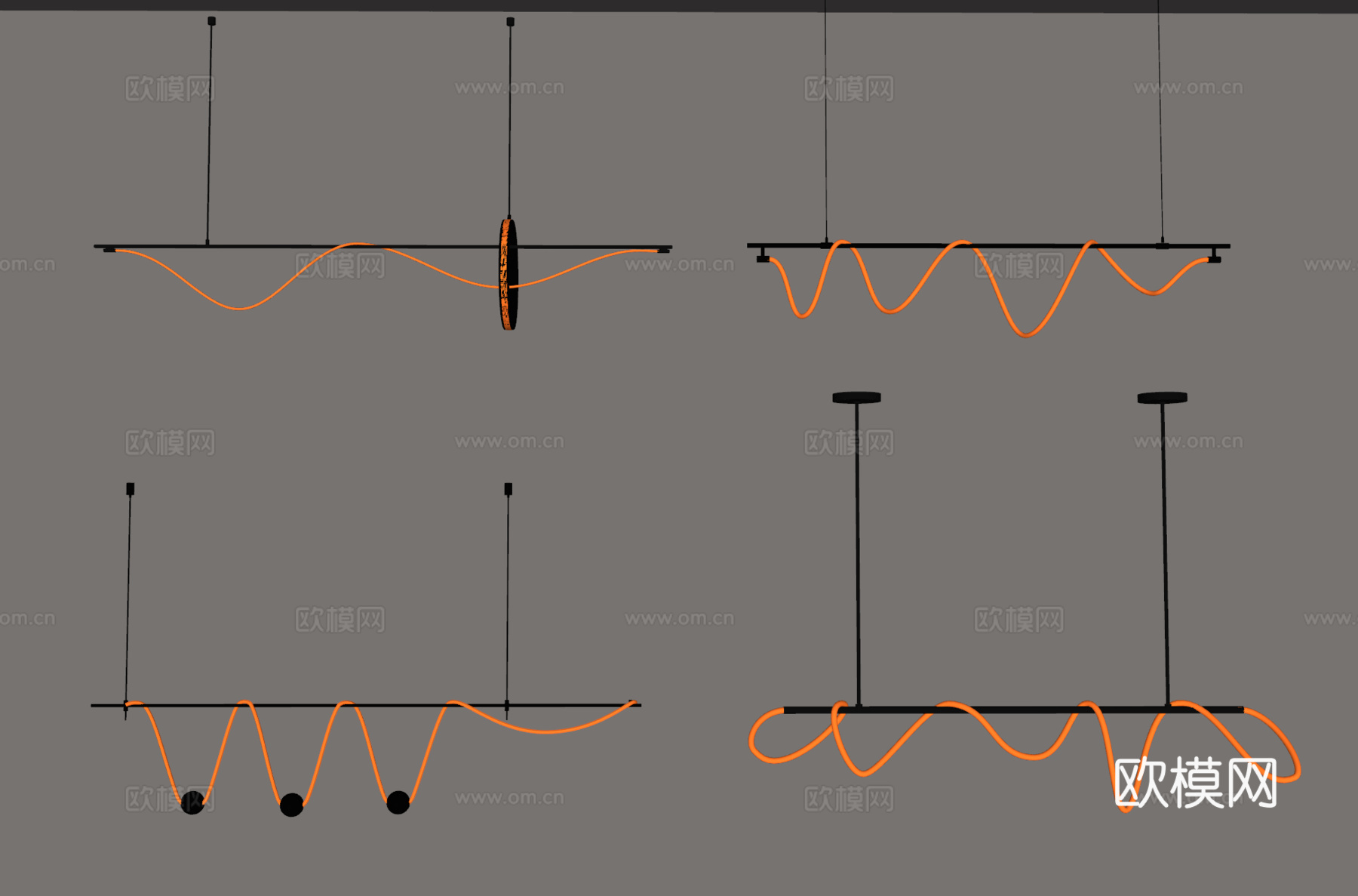 轻奢创意吊灯 简约家用长条吊灯 现代简约餐厅吊灯su模型下载（渲染图2）