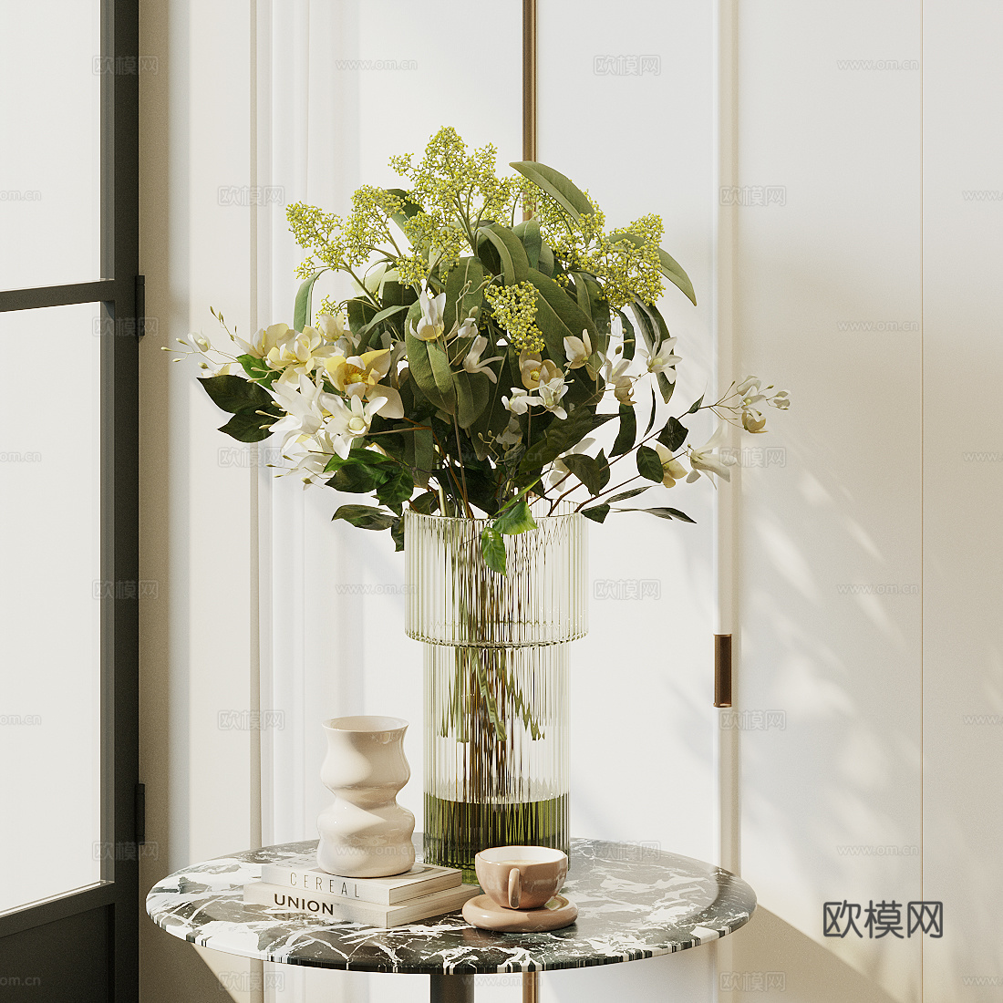 花 玻璃花瓶 室内景观花艺 客厅餐桌花瓶摆件 酒店大堂花艺3d模型