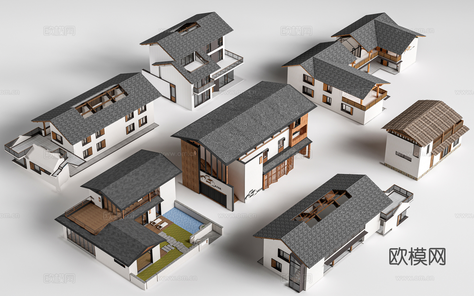 现代民宿建筑 民宿客栈 乡村建筑 小建筑su模型下载（渲染图1）