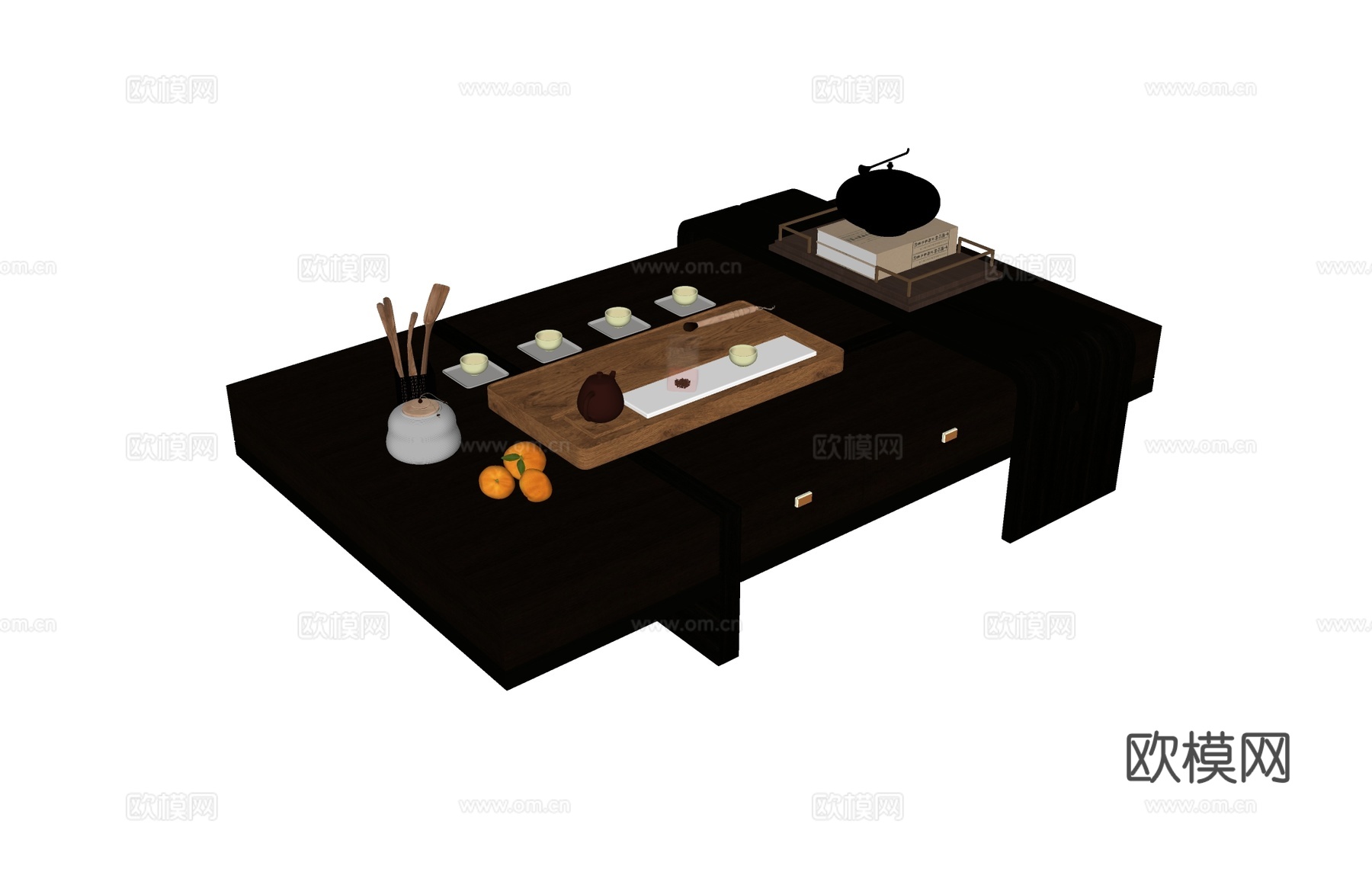 茶几边几矮桌   茶具摆件  木茶几su模型