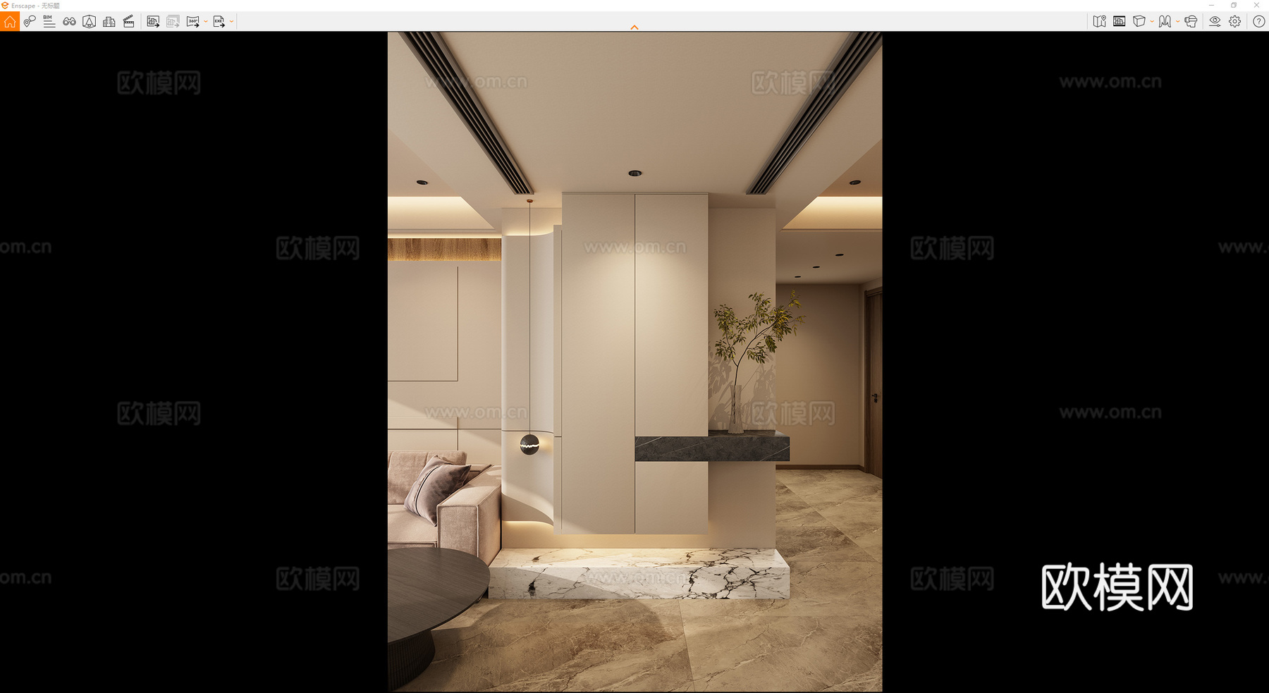 意式 奶油风 户型结构 蛋壳吊灯 无主灯 入户隔断 玄关su模型