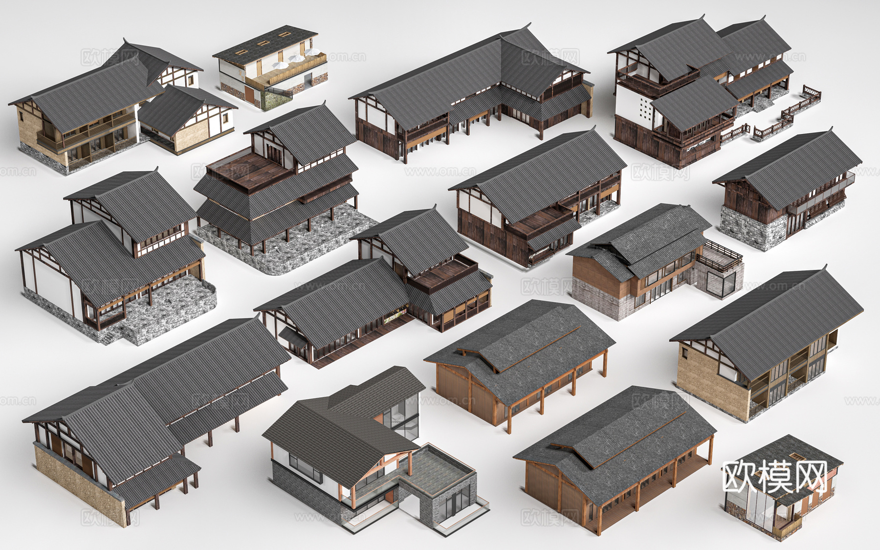 现代民宿建筑 民宿客栈 乡村建筑 小建筑su模型下载（渲染图1）