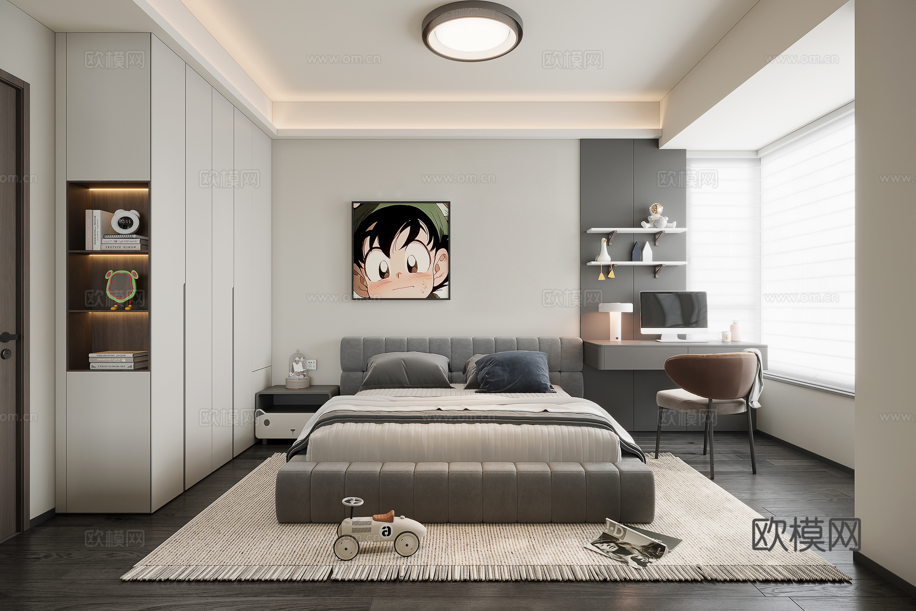 现代简约男孩房3d模型