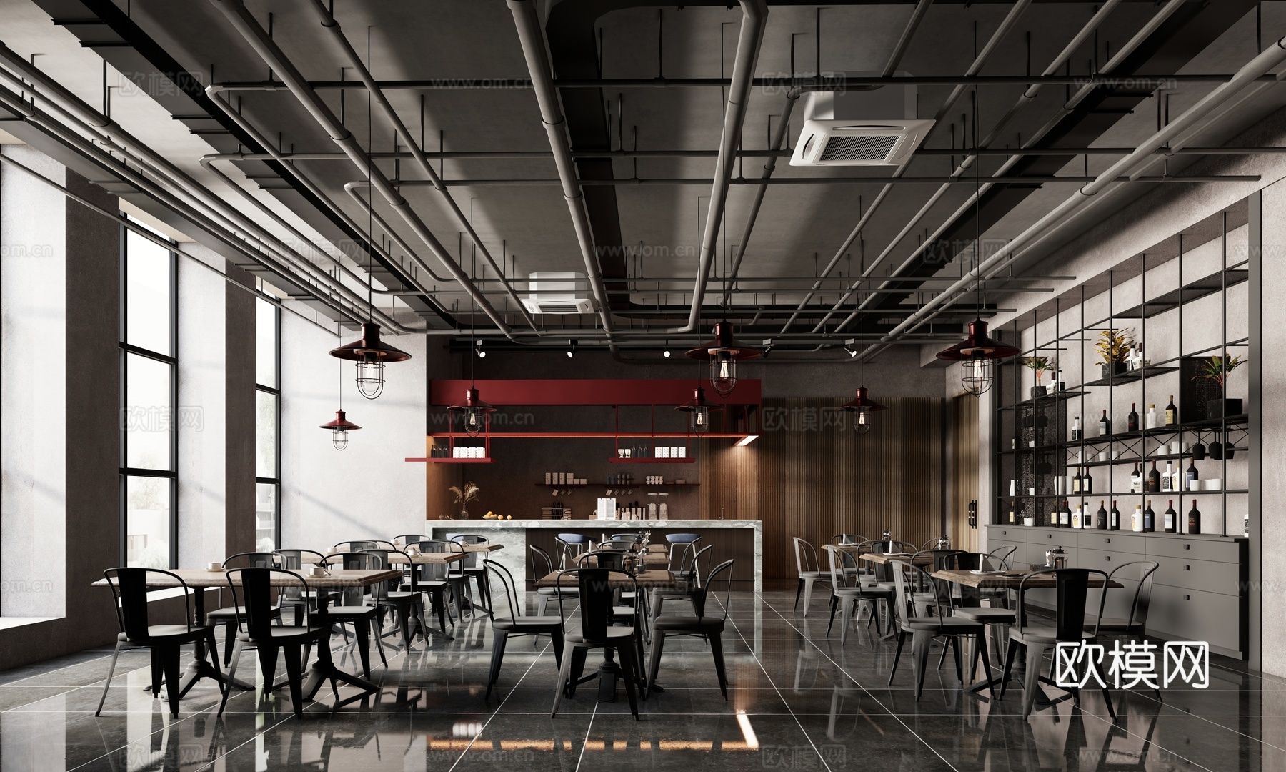 工业风时尚咖啡吧时尚餐厅酒吧清吧su模型su模型