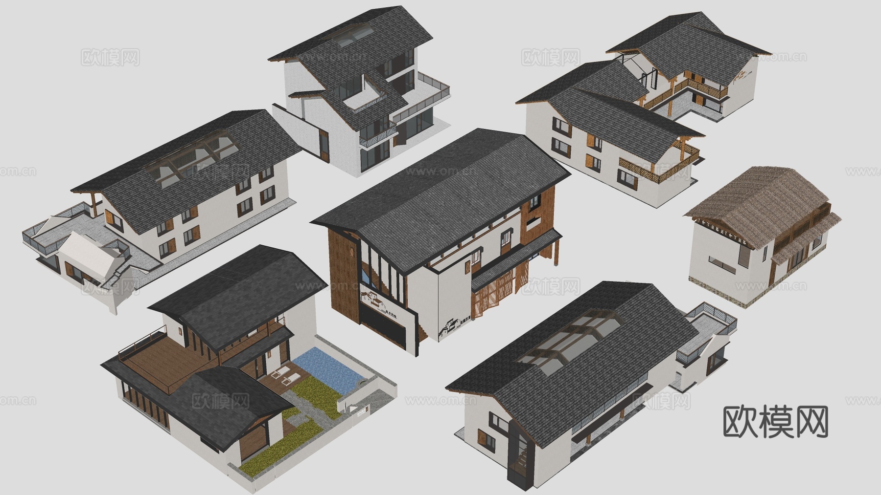 现代民宿建筑 民宿客栈 乡村建筑 小建筑su模型下载（渲染图3）