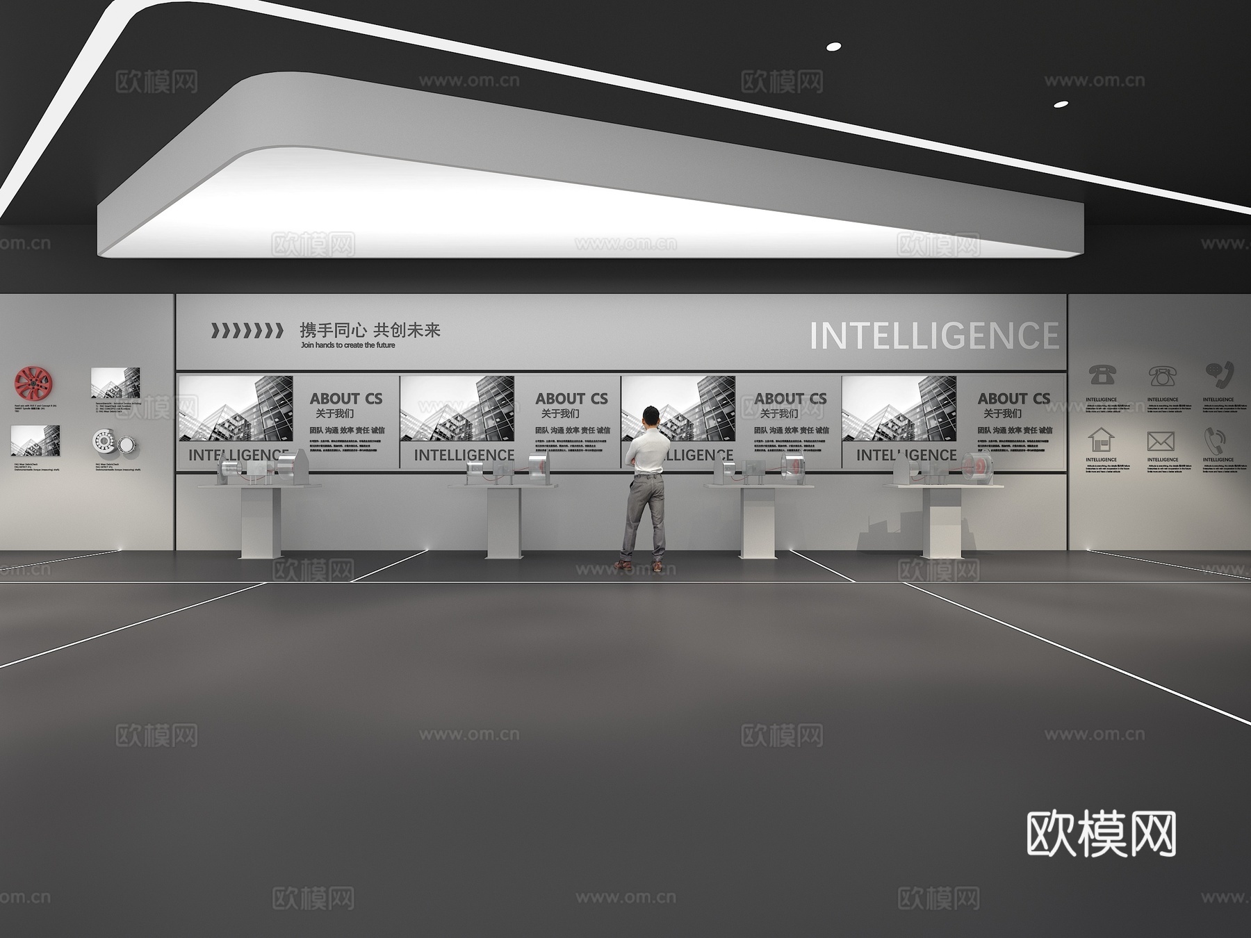 文化墙 企业文化墙 展示墙 主题墙 展厅 校园文化 走廊3d模型下载（渲染图1）