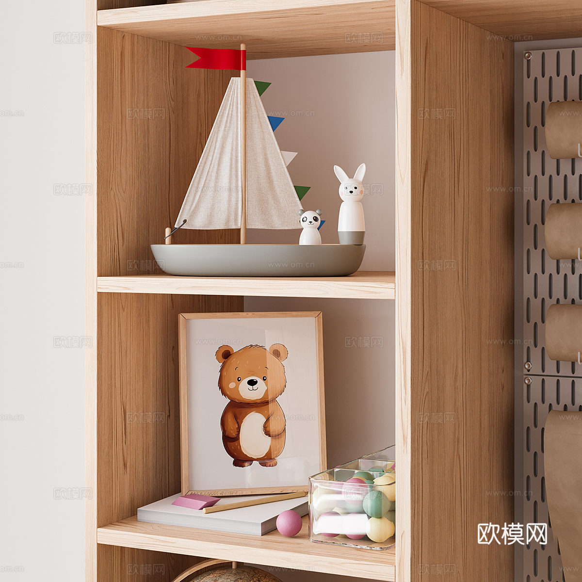 现代儿童书柜 玩具收纳柜3d模型