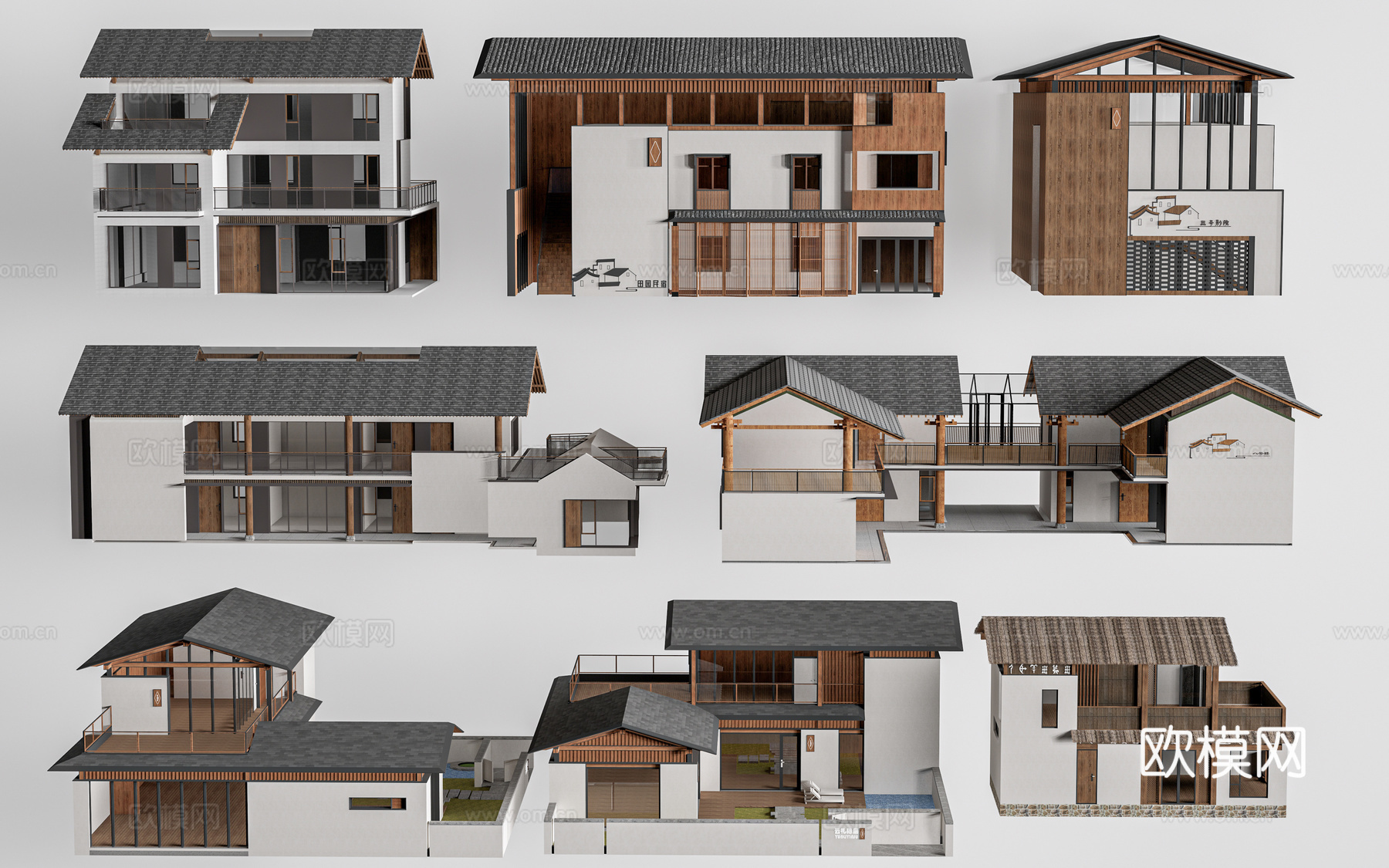 现代民宿建筑 民宿客栈 乡村建筑 小建筑su模型下载（渲染图1）