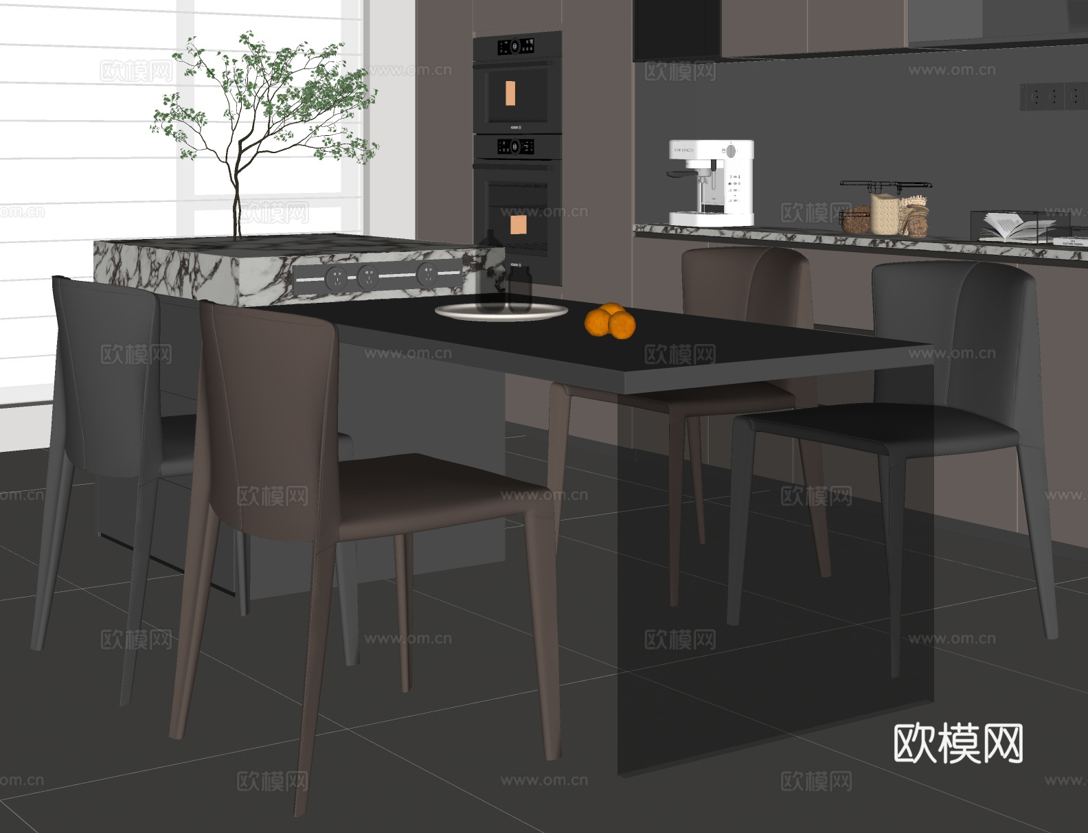 意式餐桌椅组合su模型下载（渲染图2）