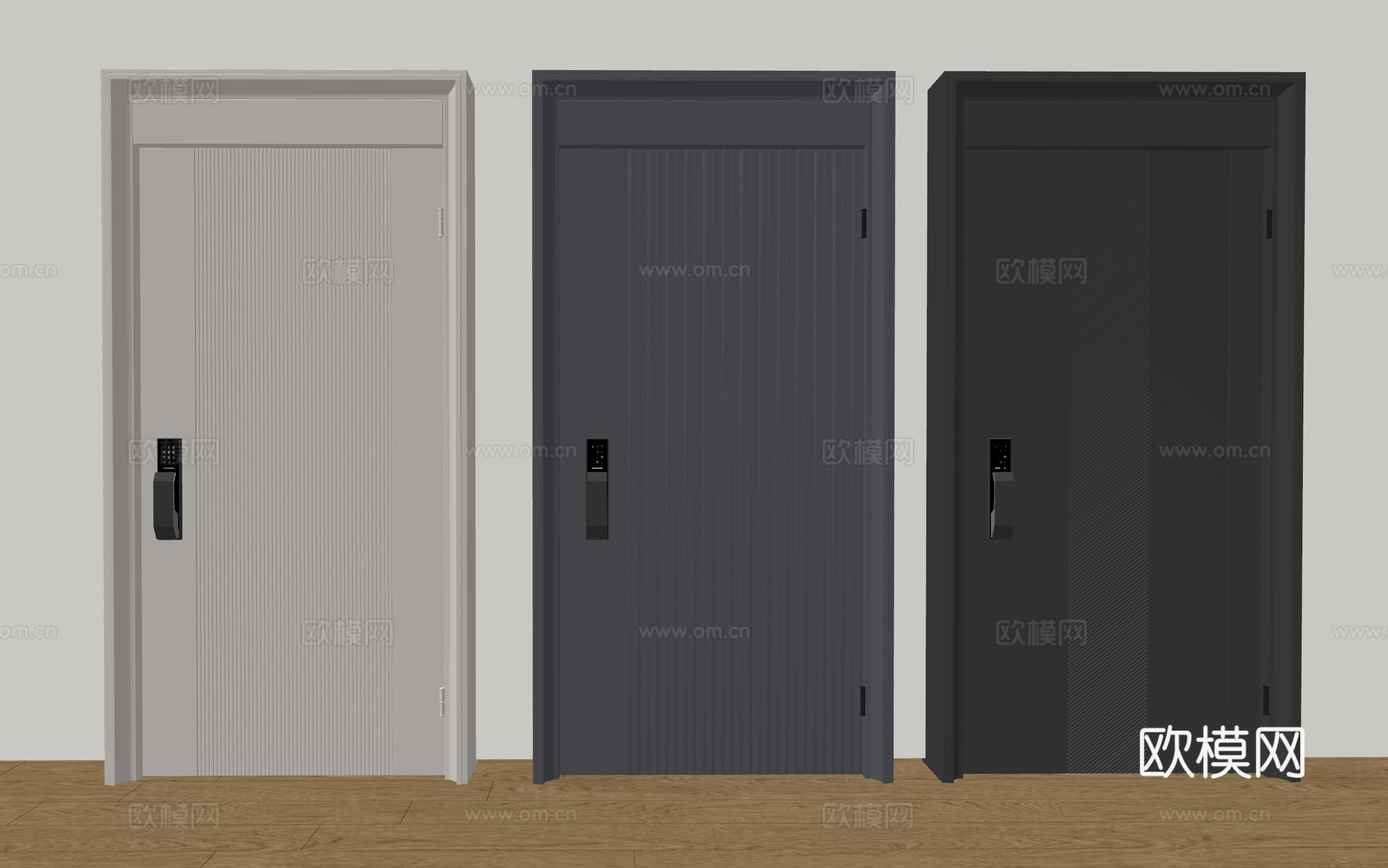 现代极简入户门 中古防盗门 通顶单开门 子母门 大门 密码门su模型