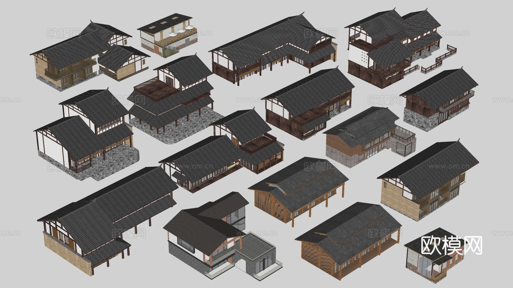 现代民宿建筑 民宿客栈 乡村建筑 小建筑su模型下载（渲染图3）