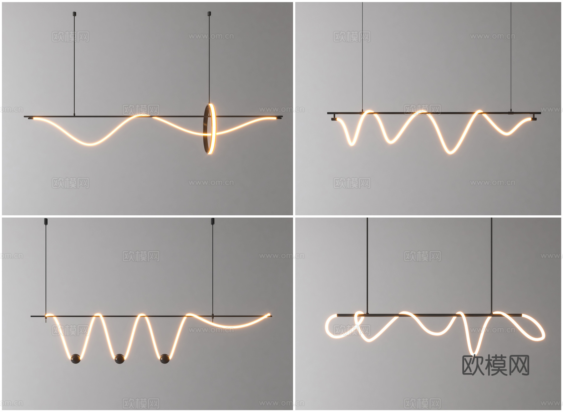 轻奢创意吊灯 简约家用长条吊灯 现代简约餐厅吊灯su模型下载（渲染图1）