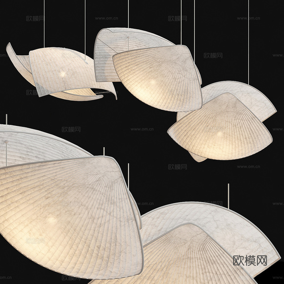 新中式 Grok 巴里紗吊燈3d模型下載(渲染圖1)