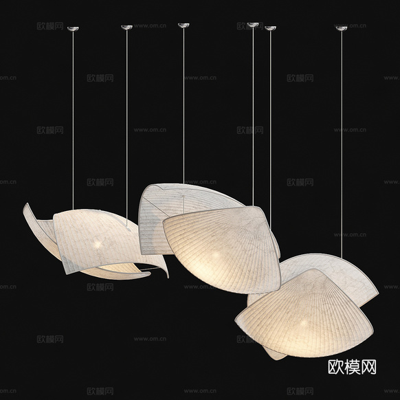 新中式 Grok 巴里紗吊燈3d模型下載(渲染圖2)