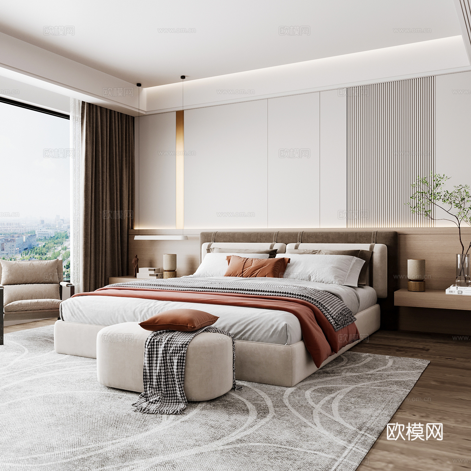 现代家居卧室 现代卧室 意式卧室 简约卧室 意式床3d模型