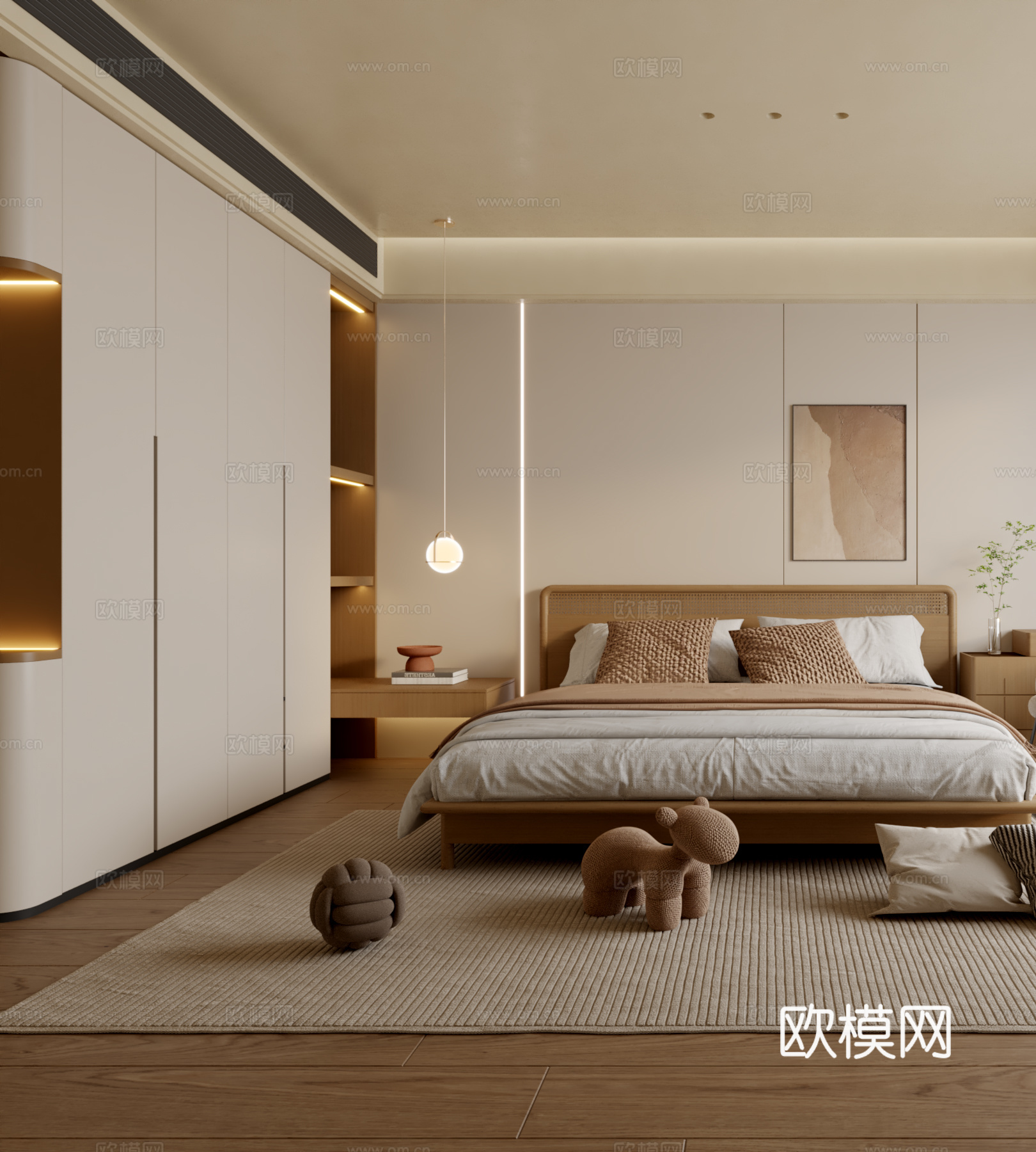 原木风卧室3d模型下载（渲染图2）