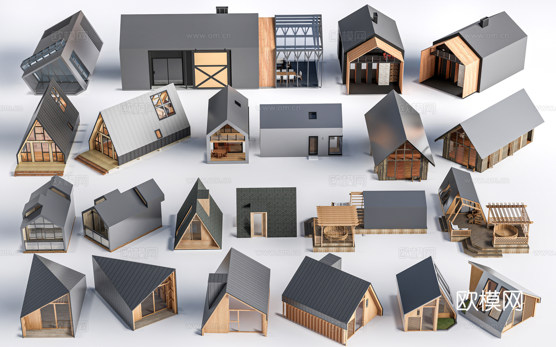 现代小木屋 小型公共建筑 生态建筑 露营建筑 户外民宿su模型下载（渲染图1）