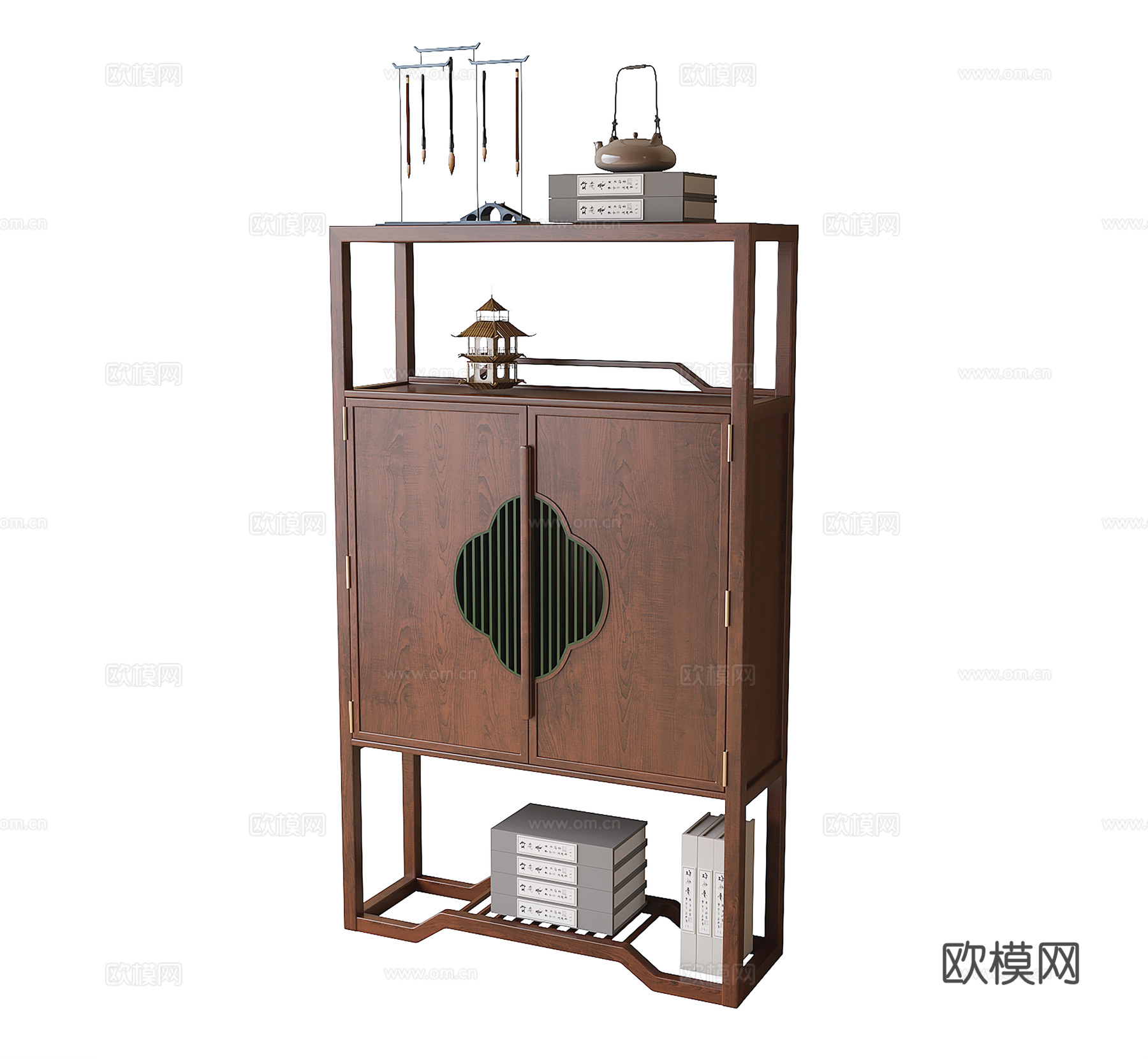 中式装饰柜 茶柜su模型下载（渲染图1）