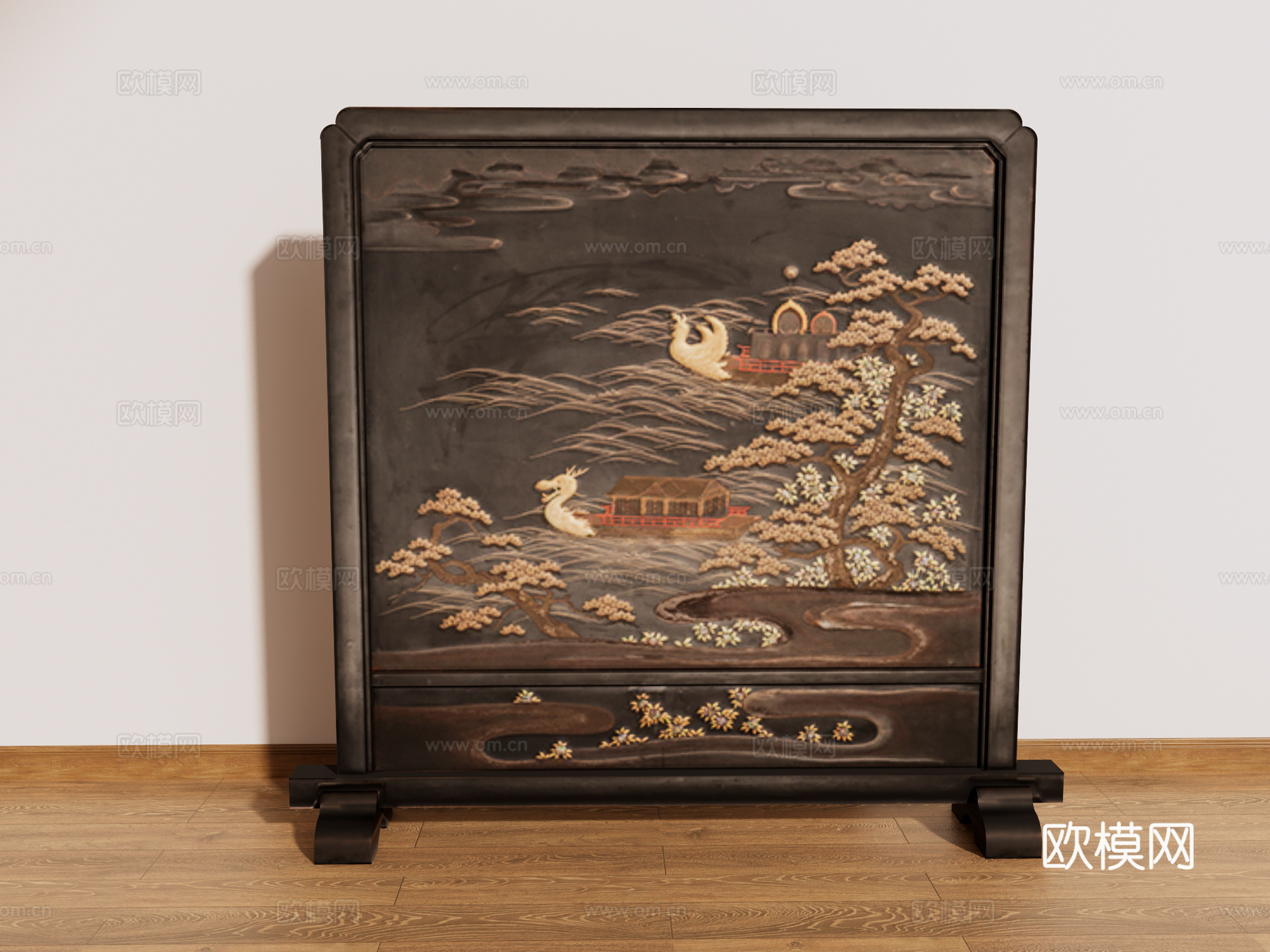 屏风 木屏风 老旧屏风su模型下载（渲染图1）