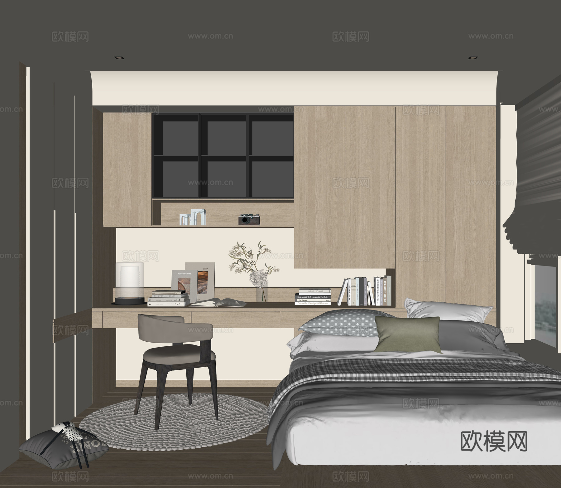 现代榻榻米卧室su模型