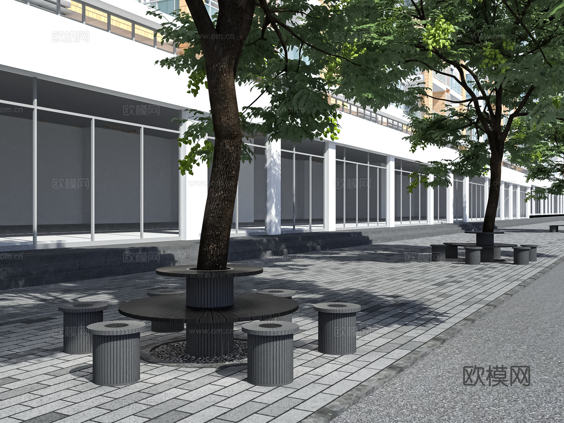 现代 户外桌椅 网红步行街桌椅3d模型下载